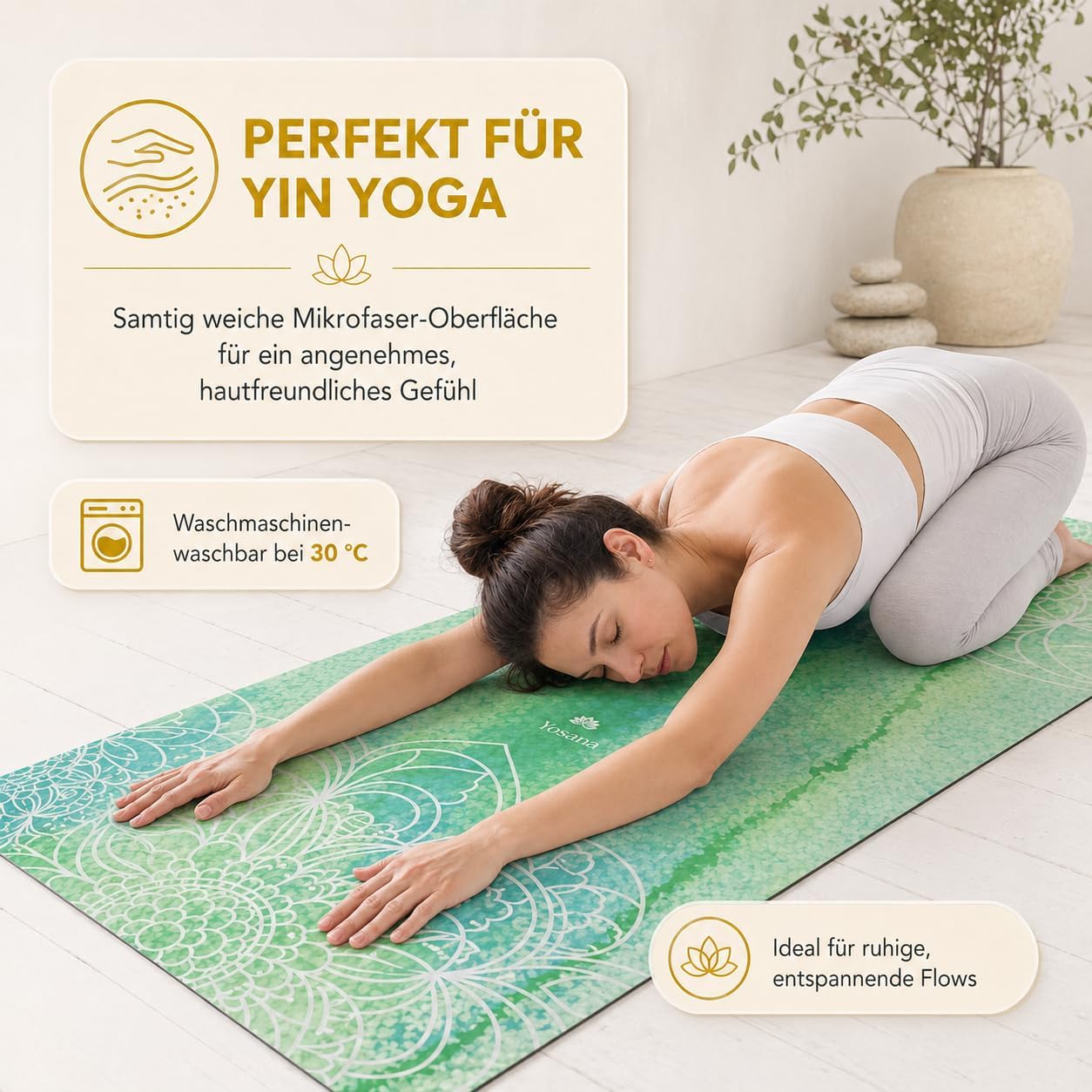 Yosana Yogamatte aus Naturkautschuk – rutschfeste, nachhaltige Yogamatte mit Mikrofaseroberfläche zur schnellen Aufnahme von Schweiß – maschinenwaschbare Sportmatte – 183 x 68 cm – Bild 2