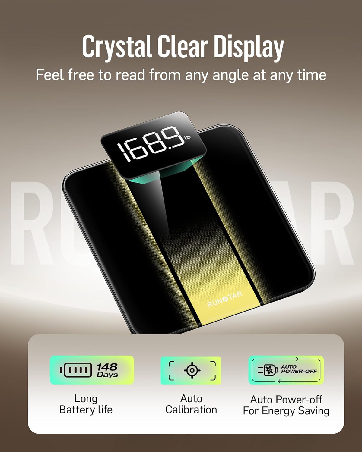 RunStar Digitale Personenwaage mit hoher Präzision mit gut ablesbarem LED-Display, Körperwaage mit 6 mm gehärtetem Glas – Bild 3