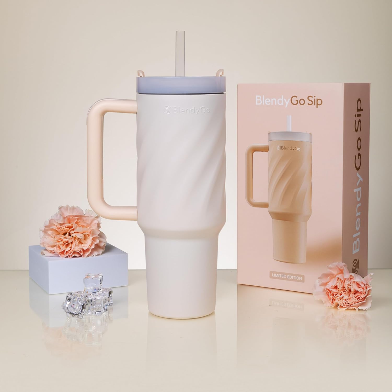 BlendyGo Sip Templock Isolierbecher mit Henkel & Strohhalm 900 ml – Thermobecher hält 6 Stunden heiß & 12 Stunden kalt – Kaffeebecher to Go fürs Auto, doppelwandiger Edelstahlbecher BPA-frei (Beige). – Bild 3