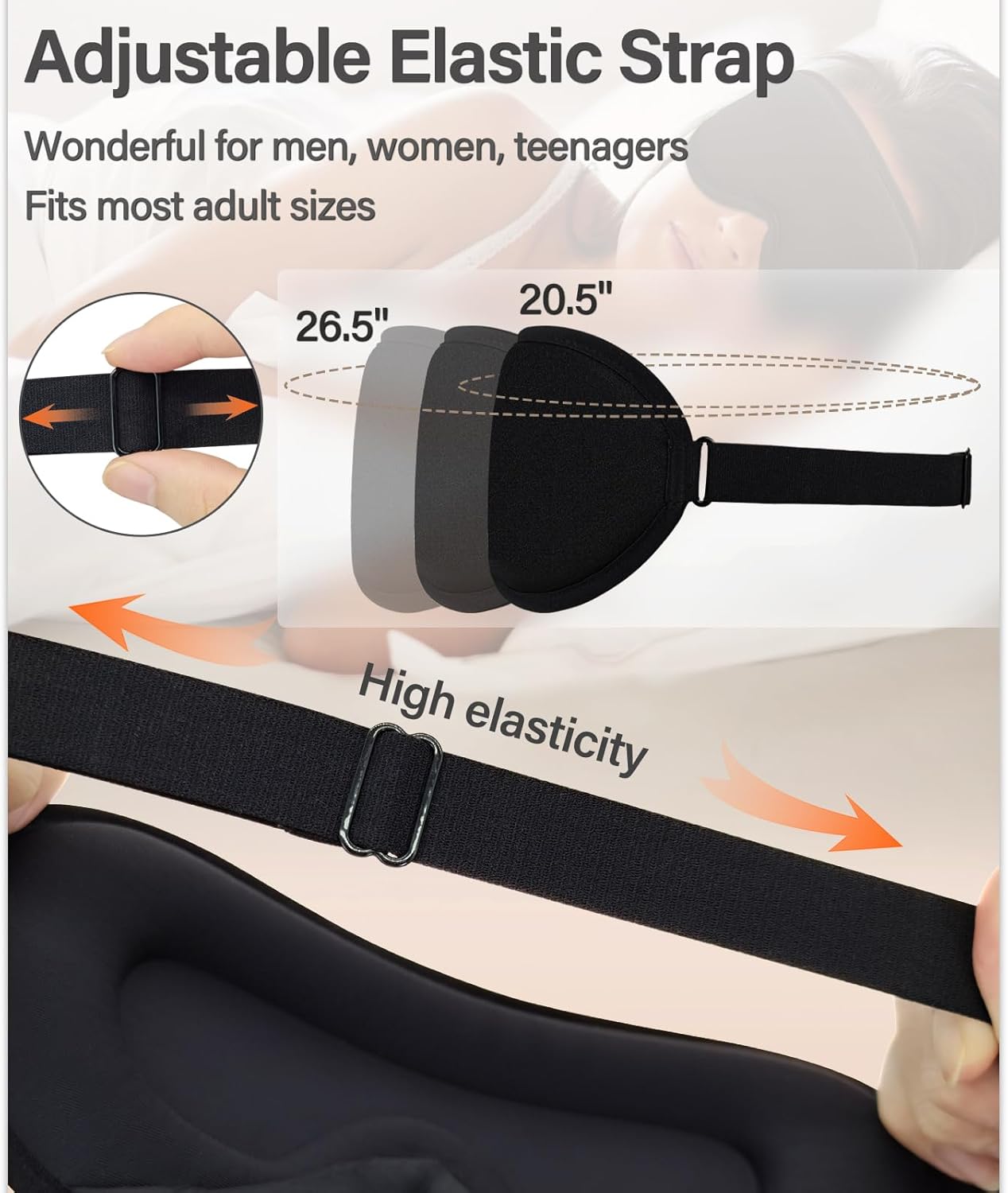 FuninCrea 3D-Schlafmaske aus Seide für Damen und Herren, aktualisierte Schlafmaske, kein Augenabdruck, weiche und bequeme Augenmaske, Schlafmaske, Lichtblockierung mit verstellbarem Gummiband, Schwarz – Bild 2
