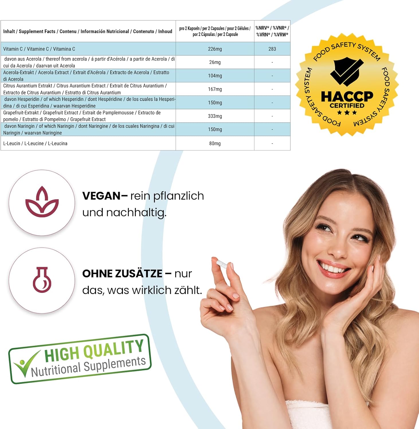 Acerola mit Hesperidin – 60 Kapseln mit Vitamin C, Grapefruitkernextrakt und Bitterorangenextrakt – hochdosiert und vegan – standardisierte Extrakte | Qualität aus Deutschland ViVe Supplements – Bild 4