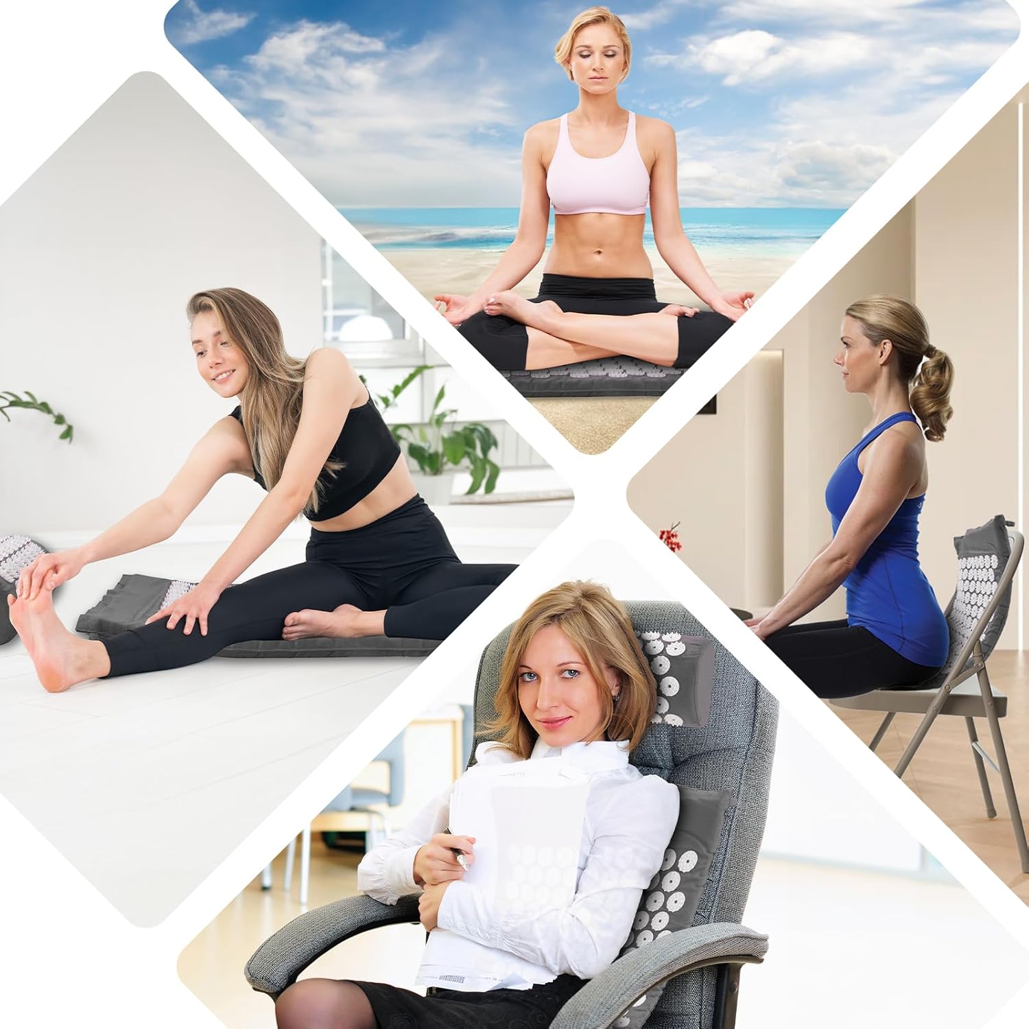 Akupressurmatte, Akupunkturmatte, Akupressurmatte zur Linderung von Nacken- und Rückenschmerzen, Akupressurmatte mit Muskelentspannung und Stressabbau, Shiatsu-Matte zur Ischiaslinderung, Grauweiß – Bild 6