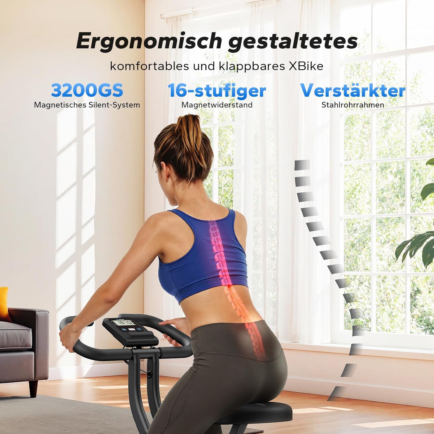 MERACH Klappbarer Heimtrainer mit LCD-Monitor, magnetischer Ergometer-Heimtrainer mit bequemem Sitzkissen, Fitnessräder für zu Hause, platzsparend, 136 kg – Bild 2