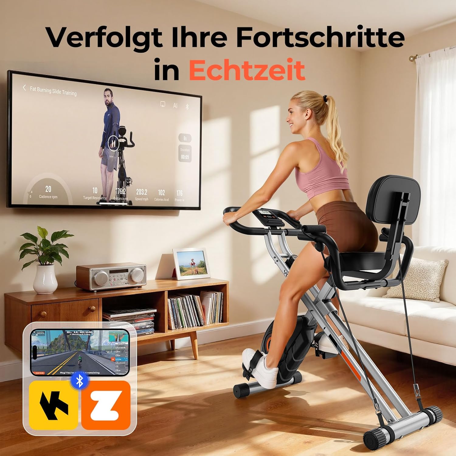 YOSUDA 5-in-1 Klapp-Heimtrainer, Ergometer-Heimtrainer-Fahrrad, bequem & leise, bis 150 kg, LCD-Display, Ergometer-Heimtrainer, Senioren, Fitnessräder – Bild 6