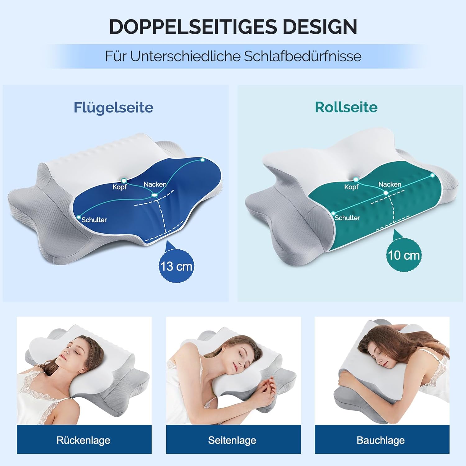 Nackenkissen, Memory-Schaum-Kissen, ergonomisches Kissen, Nackenstützkissen für Seitenschläfer, Rücken- und Bauchschläfer – Bild 7