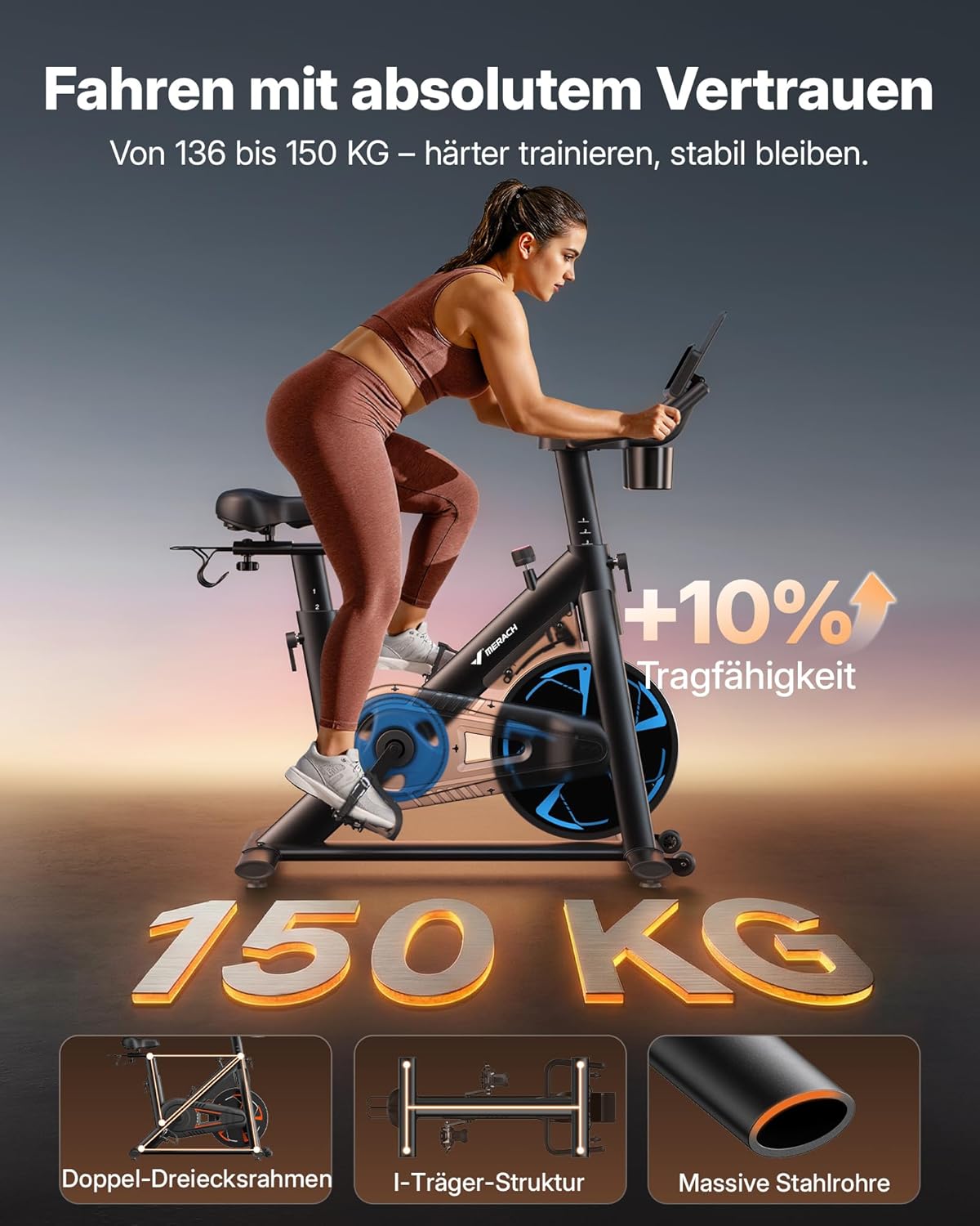 MERACH PRO Heimtrainer Fahrrad mit 8KG High-Inertia Schwungrad für Optimierte Laufruhe, Leises Magnetbremssystem, Verstärkter H-Rahmen, Stoßdämpfender Luftkissensattel, Eigene App, Bis 150KG – Bild 2