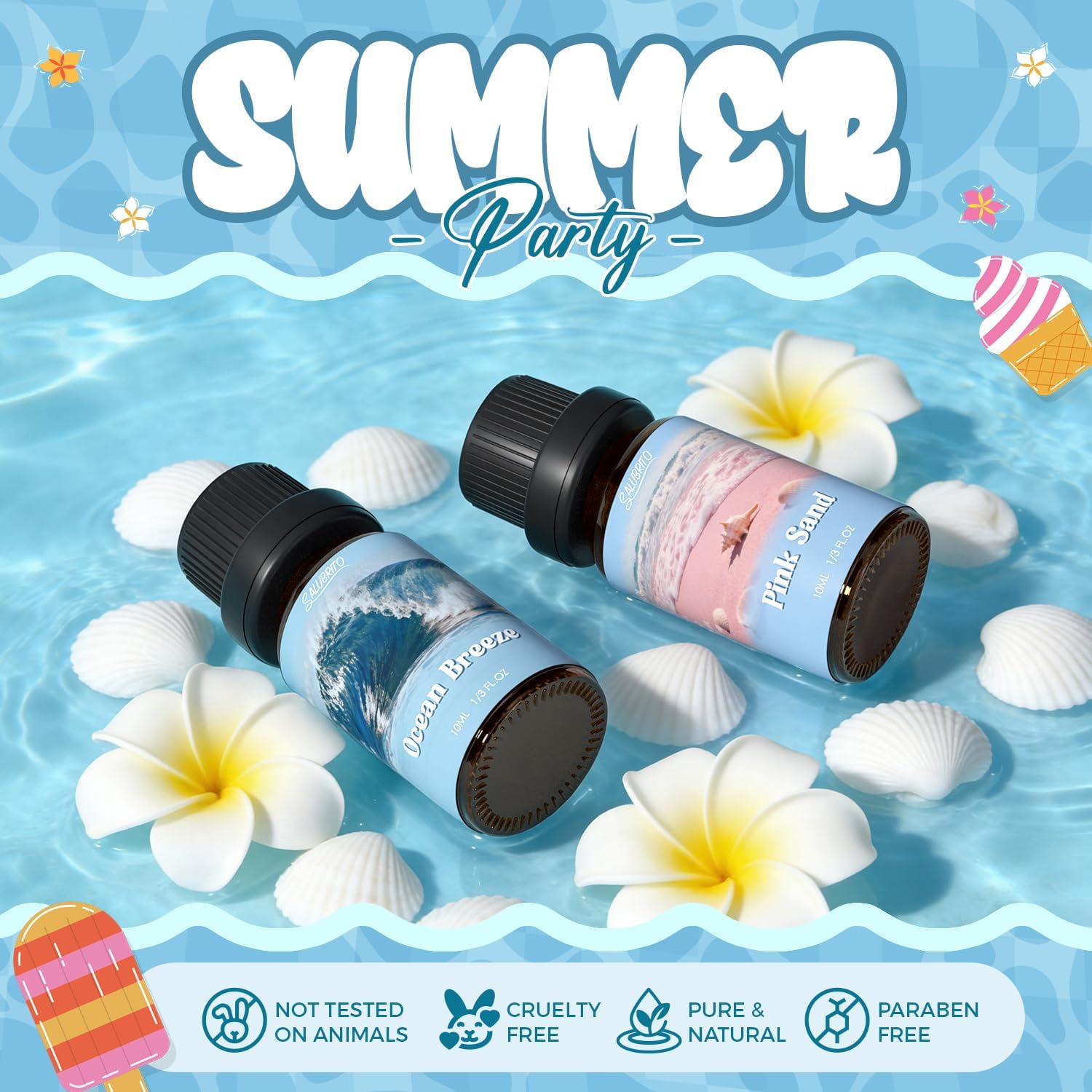 SALUBRITO Set mit ätherischen Sommerölen, Aromatherapie-Duftöl für Diffusor, Kerzenherstellung, Meeresbrise, rosa Insel, tropischer Mojito, frische Baumwolle, Ananas, Kokosnuss, Geschenkset für Frauen – Bild 5