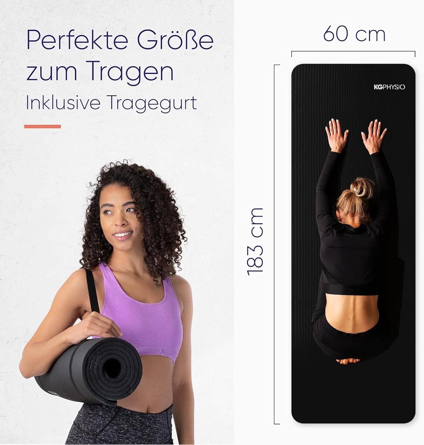 KG Physio rutschfeste Yogamatte mit Schultergurt – Gymnastikmatte für Yoga, Heimtraining, HiiT und Pilates – Fitnessmatte, Sportmatte, Yogamatte rutschfest, 183 cm x 60 cm x 8 mm – Bild 7