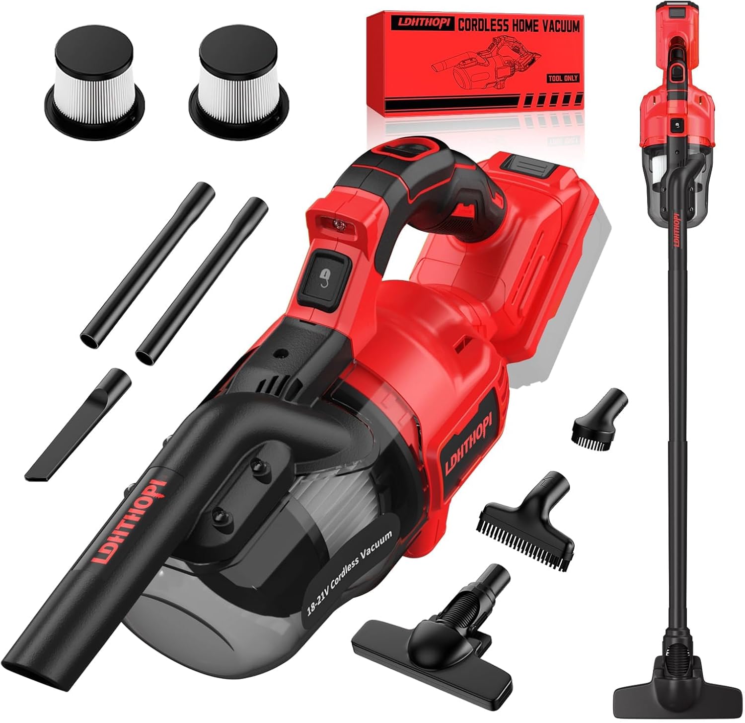LDHTHOPI Akku-Staubsauger für Makita 18 V, 20000 Pa Starke Saugleistung, 1,28 kg leichter Staubsauger mit HEPA-Filter, 5-in-1-Handstaubsauger mit LED-Licht für Teppich, hart