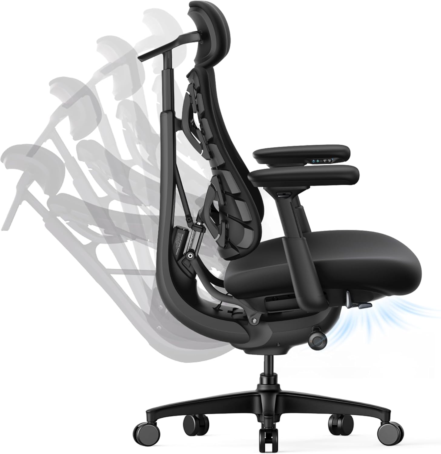 LiberNovo PRO Airflow Ergonomischer Bürostuhl, aktive Airflow-Sitzbelüftung mit 2 Lüfterstufen für sofortige Kühlung und lang anhaltenden Komfort, 5 Neigungspositionen, Graphit, 48 cm