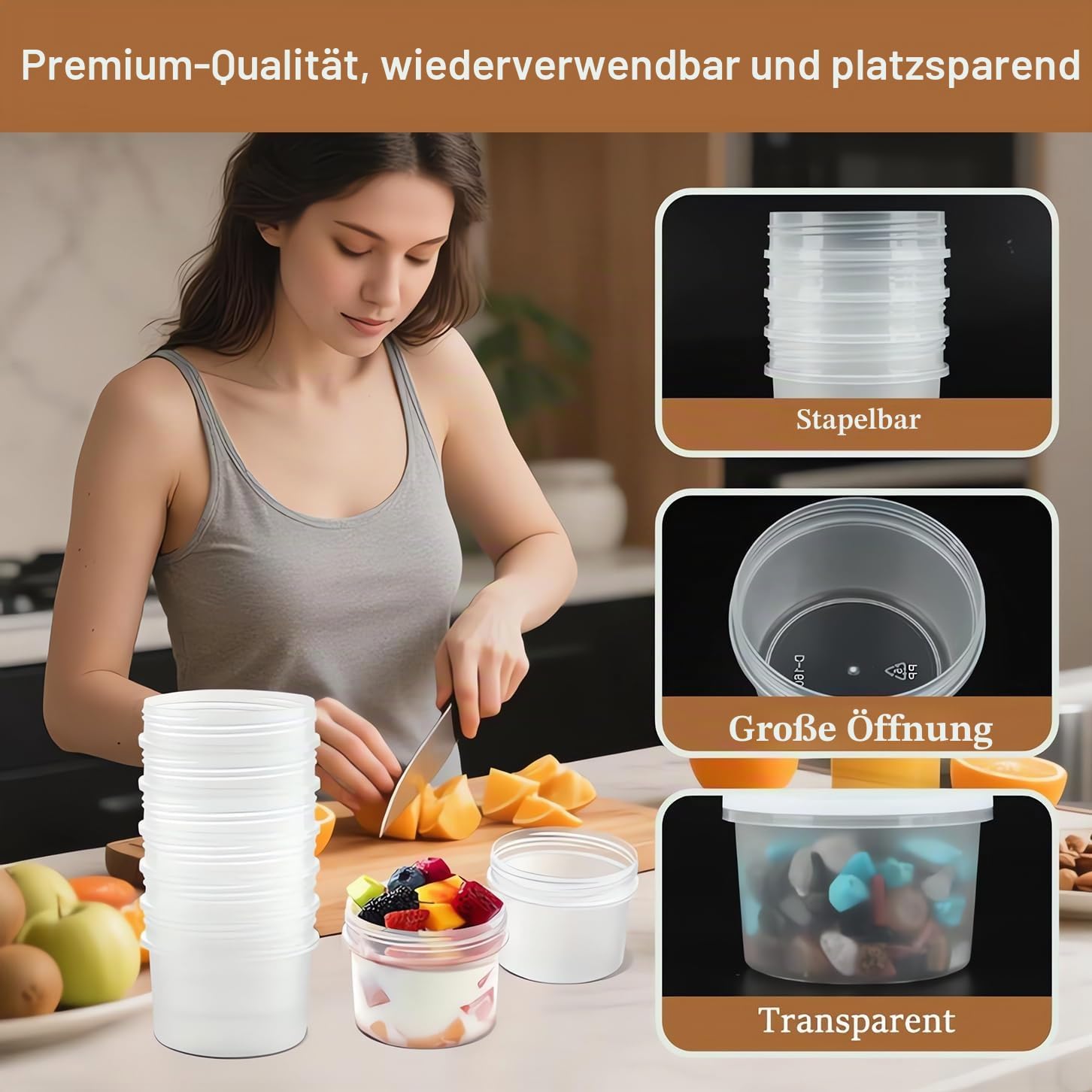 10 Stück Vorratsgläser 500 ml mit Schraubdeckel, auslaufsichere Frischhaltedosen, wiederverwendbare Takeaway-Behälter für Suppe/Soßen/Meal Prep, luftdichte Behälter – Bild 5