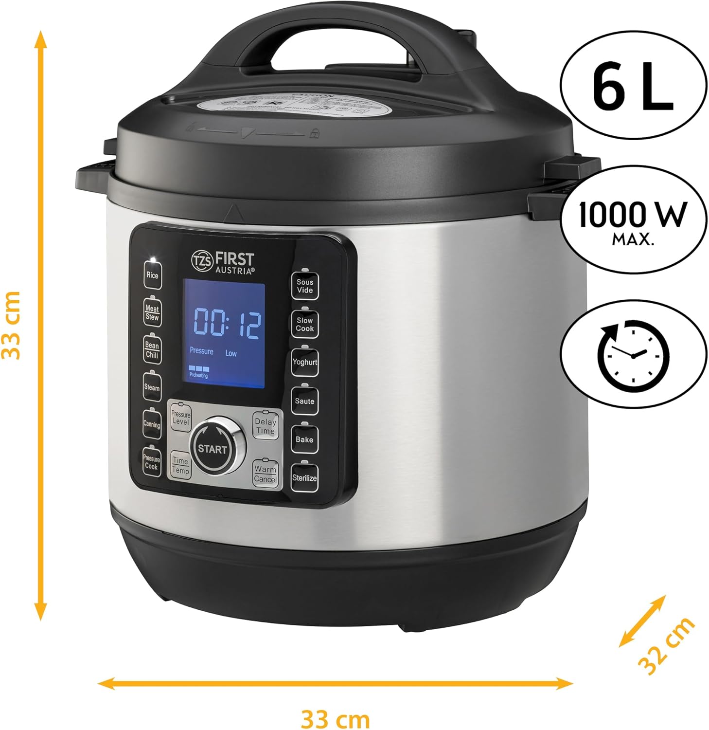 TZS First Austria – Elektrischer Schnellkochtopf 6L – 12 automatische Programme – Multikocher 1000 W Multikocher als Reiskocher, Dampfgarer, Crock Pot usw. – Elektrischer Multivarka-Schnellkochtopf – Bild 2