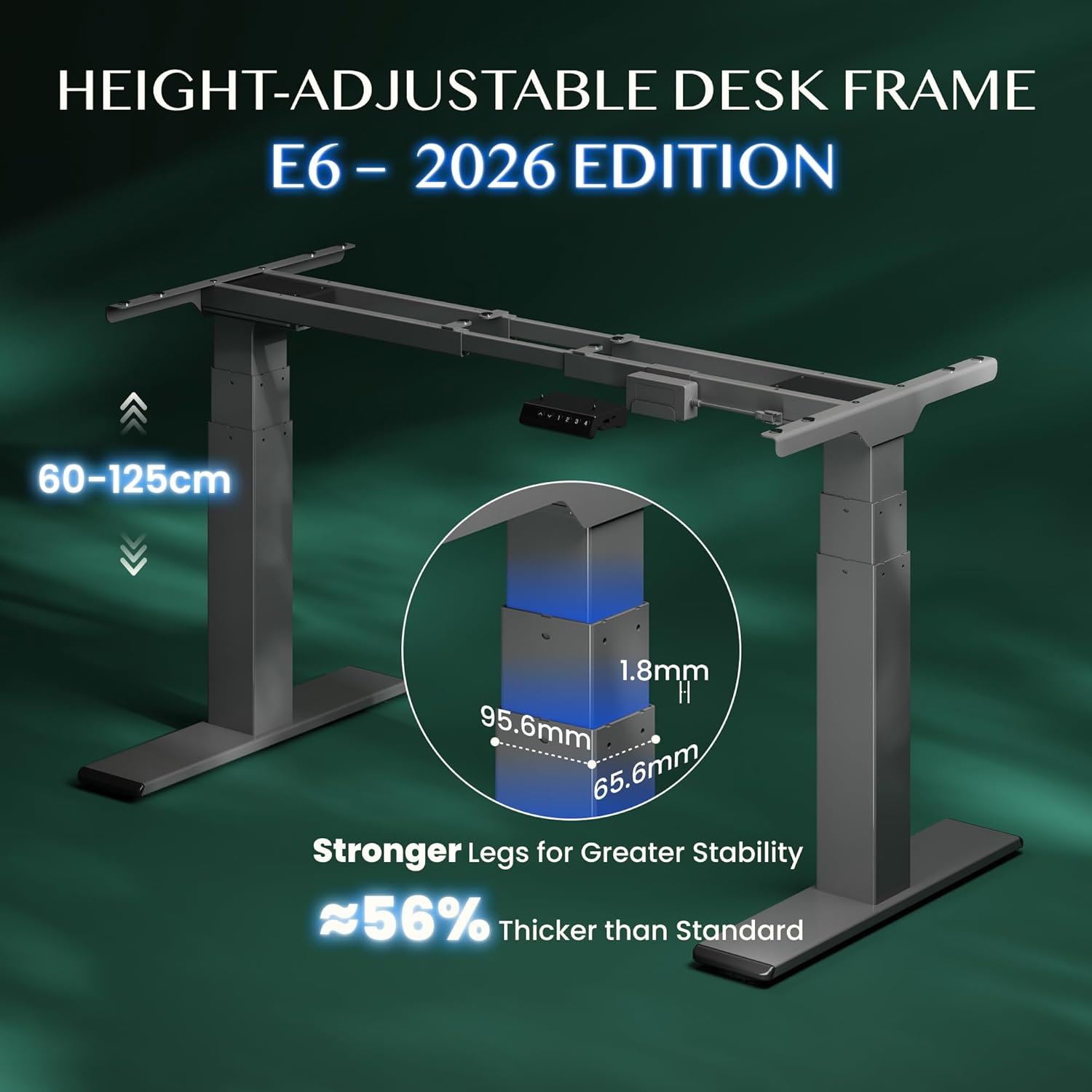 Flexispot höhenverstellbarer Schreibtisch, elektrisches Tischgestell mit 2 leistungsstarken Motoren, Superlast 160 kg, 35 mm/s Verstellgeschwindigkeit, Memory-Steuerung & LED-Höhenanzeige (E6 Upgrade Grau) | Elektrisches Tischgestell mit hoher Tragkraft, 35 mm/s Hubgeschwindigkeit, Memory-Funktion und USB-Anschluss – Bild 2