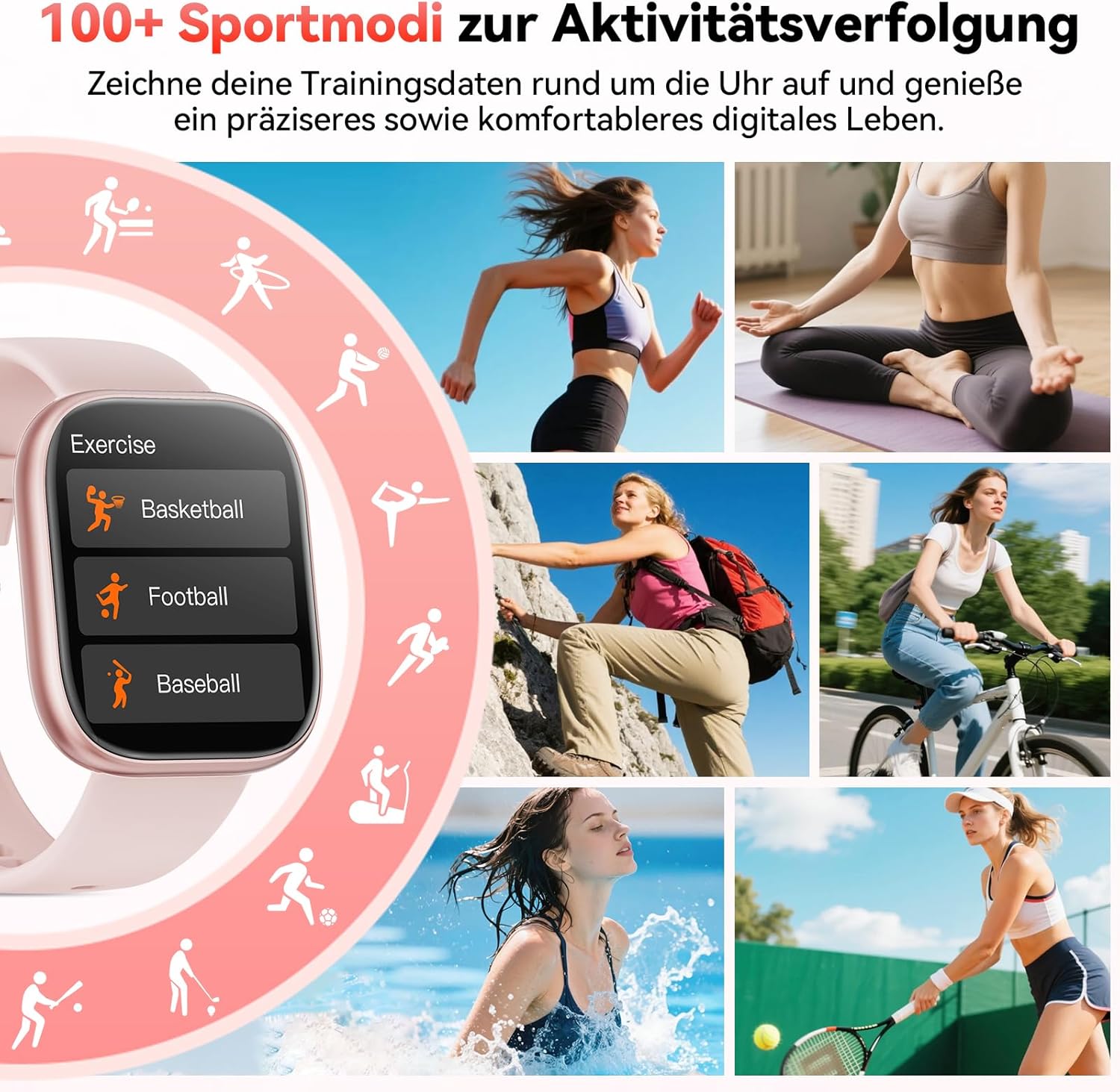 Smartwatch für Damen und Herren, 1,83 Zoll HD-Fitnessuhr mit Telefonfunktion, Fitness-Tracker mit SpO2-Herzfrequenzmesser, Schlafmonitor, Schrittzähler, 110+ Sportmodi, Sportuhr, IP68 wasserdicht – Bild 2