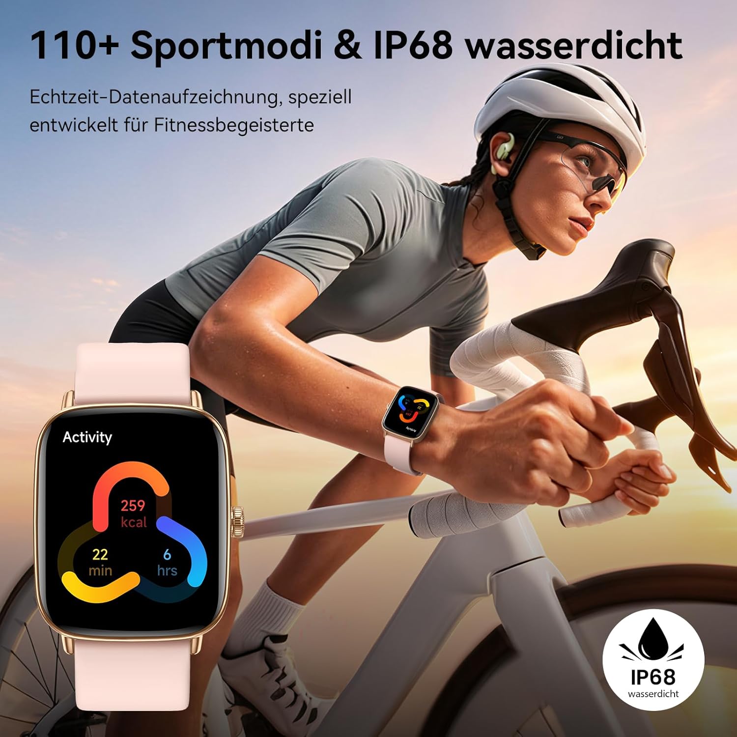 Damen Smartwatch, 1,85 Zoll Smartwatch mit Telefonfunktion, Fitnessuhr mit Herzfrequenzmesser, Schlafmonitor, SpO2, 110 Sportmodi, Fitness-Tracker, IP68 wasserdichter Schrittzähler, Sportuhr für Samsung/iOS/Android – Bild 6