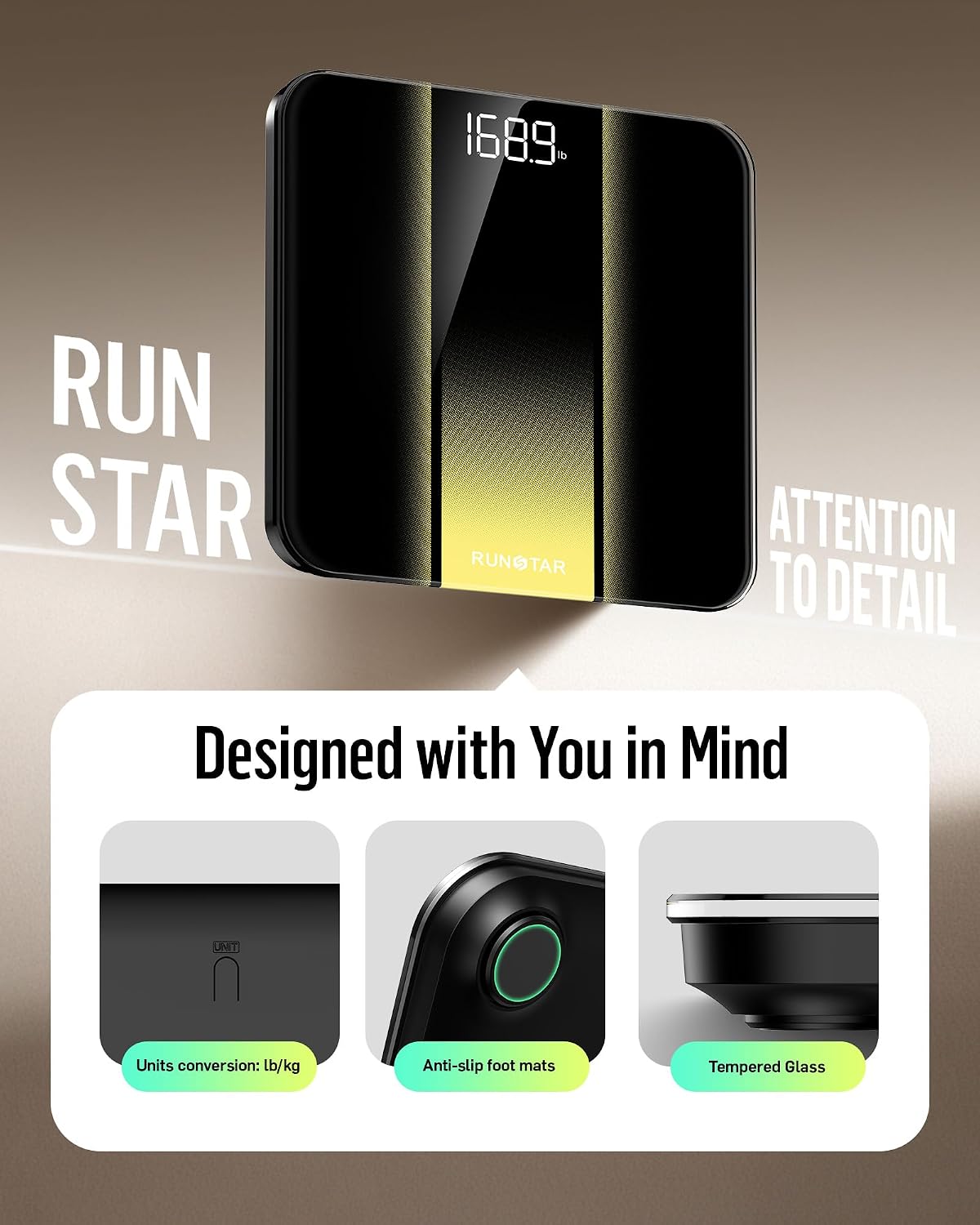 RunStar Digitale Personenwaage mit hoher Präzision mit gut ablesbarem LED-Display, Körperwaage mit 6 mm gehärtetem Glas – Bild 6