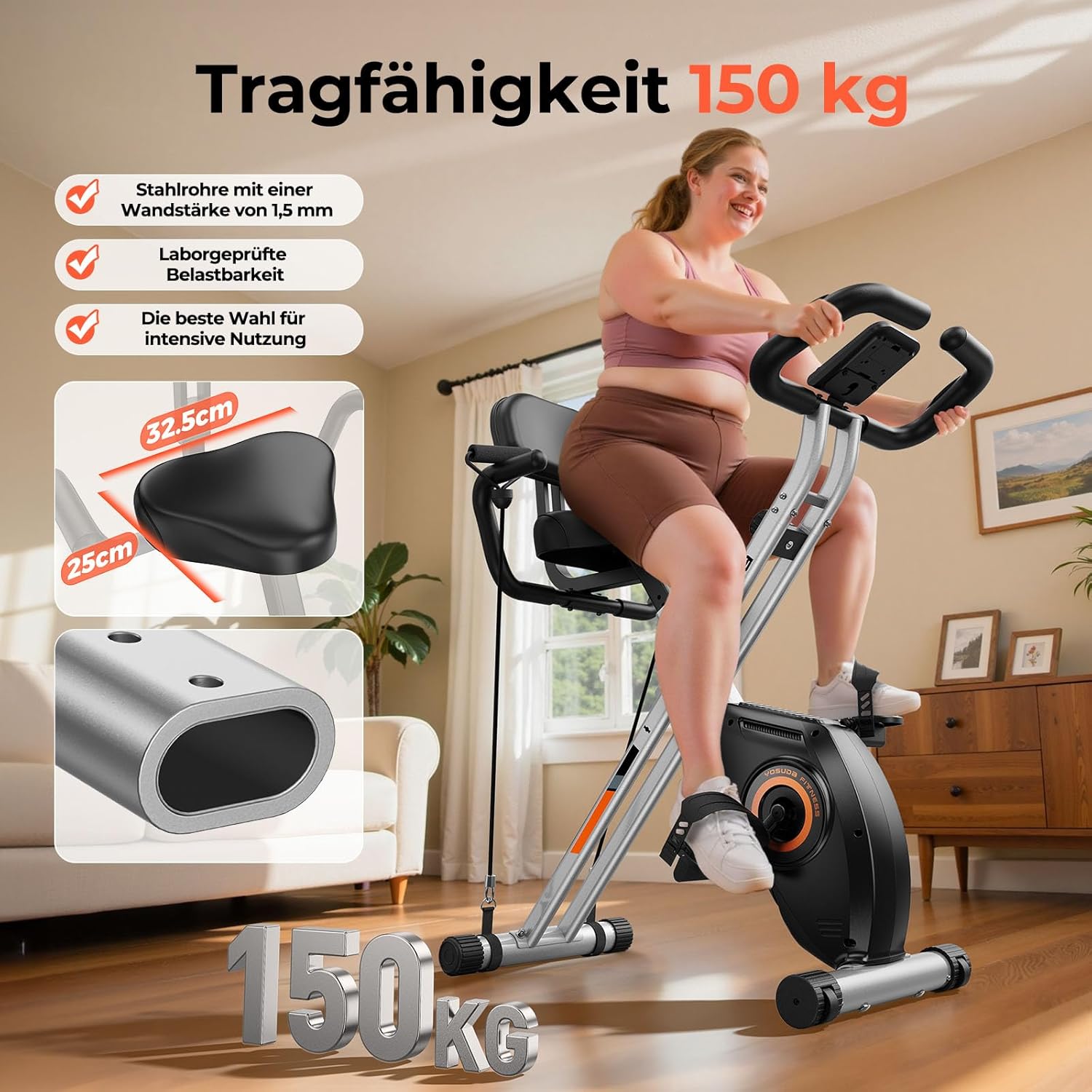 YOSUDA 5-in-1 Klapp-Heimtrainer, Ergometer-Heimtrainer-Fahrrad, bequem & leise, bis 150 kg, LCD-Display, Ergometer-Heimtrainer, Senioren, Fitnessräder – Bild 2