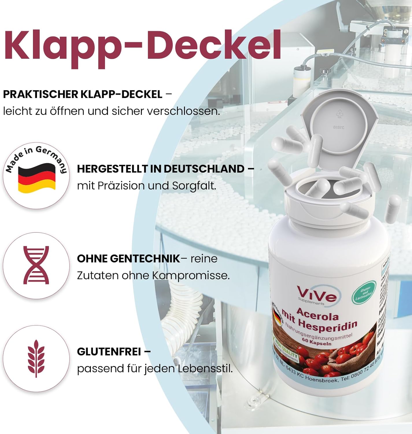 Acerola mit Hesperidin – 60 Kapseln mit Vitamin C, Grapefruitkernextrakt und Bitterorangenextrakt – hochdosiert und vegan – standardisierte Extrakte | Qualität aus Deutschland ViVe Supplements – Bild 3