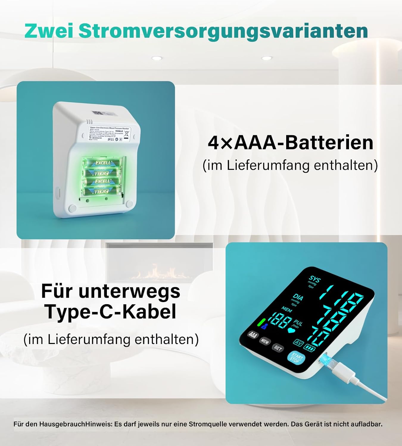 Blutdruckmessgerät, automatisches Oberarm-Blutdruckmessgerät für den Heimgebrauch, 2 Blutdruckmessgerät-Manschetten (9–17 Zoll und 13–21 Zoll) mit großer LED-Hintergrundbeleuchtung, 3 x 199 – Bild 6