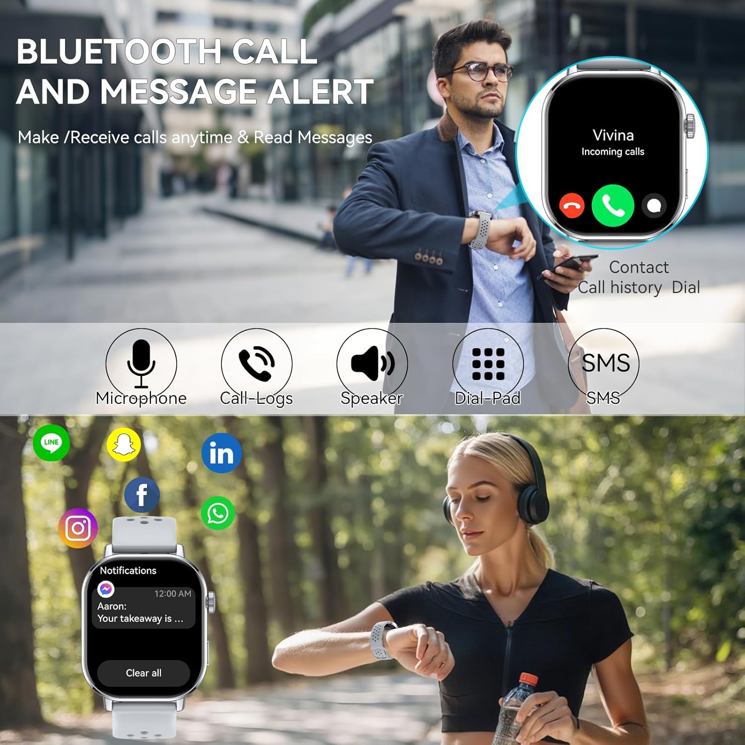 Smartwatch Herren Built-in GPS, Smart Watch Herzfrequenz/Schlafmonitor /Schrittzähler/Kompass/SOS, 2.06"AMOLED Uhren Herren Bluetooth Anruf, 178+Sportmodi Fitnessuhr 5ATM Wasserdicht für iOS Android – Bild 6