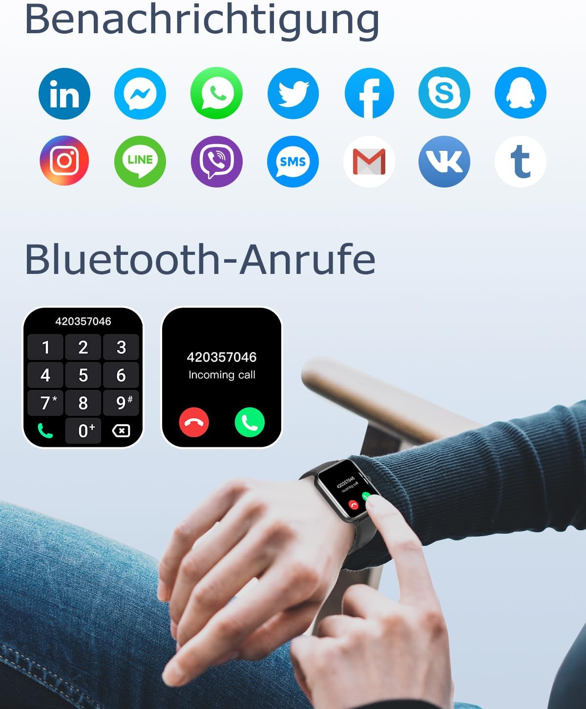 GRV Smartwatch, Unisex-Fitnessuhr mit Herzfrequenzmesser, Schrittzähler, Schlafmonitor, 9 Trainingsmodi – Bild 2