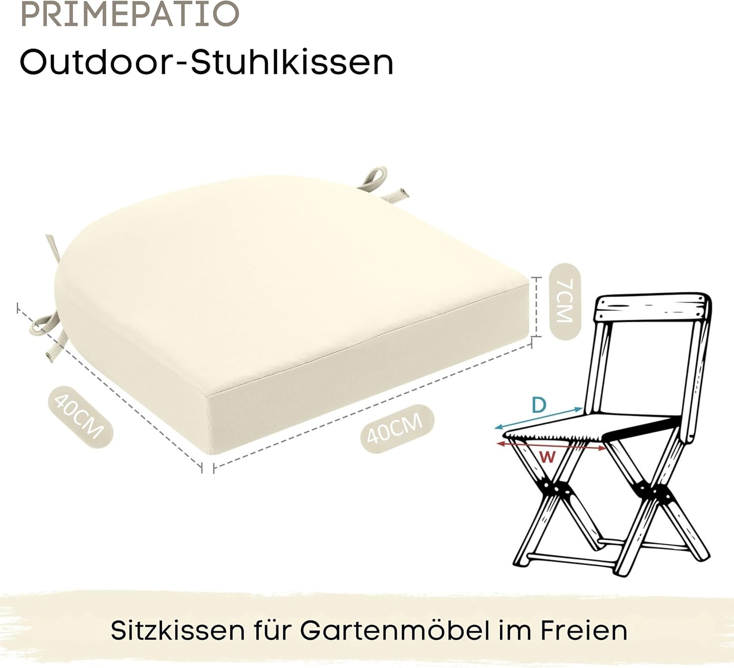 Stuhlkissen für den Außenbereich, 2er-Set, Terrassenstuhlkissen für Gartenmöbel, wasserdicht mit Bändern, Sitzkissen für den Außenbereich, Terrassenstuhlkissen, Esszimmerstuhl, 40 x 40, Beige – Bild 2