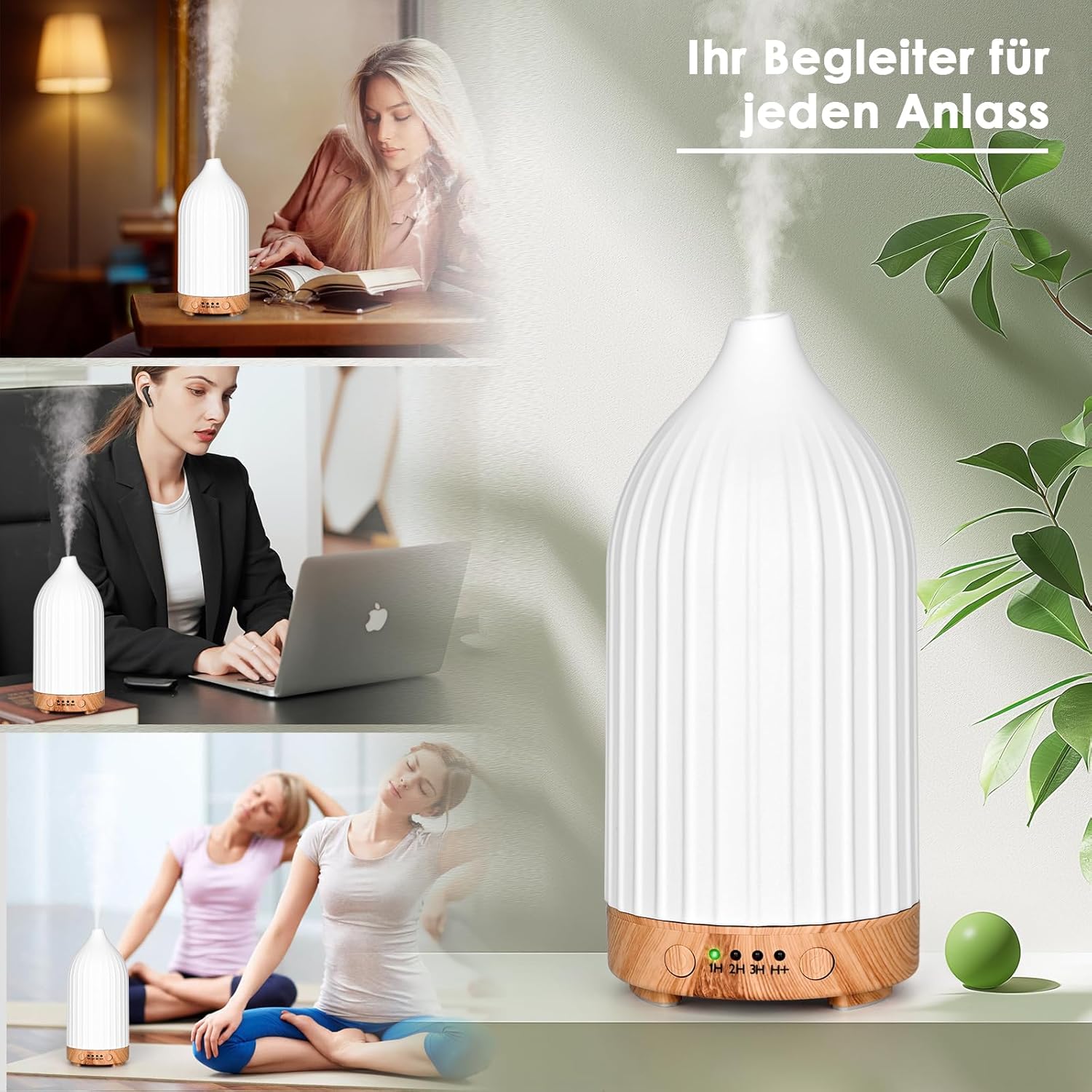 Aromadiffusor für ätherische Öle, Ultraschall-Luftbefeuchter, Duftöl, Ölbrenner, Aromatherapie-Diffusor für Yoga, Büro, Schlafzimmer, Weiß (250 ml) – Bild 6