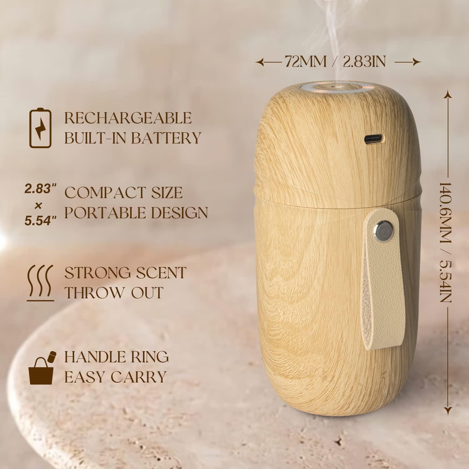 SALUBRITO Aroma-Diffusor kabellos, wiederaufladbarer wasserloser Diffusor für ätherische Öle, Duftöl-Diffusor, batteriebetrieben für Auto, Büro, Zuhause – Bild 3