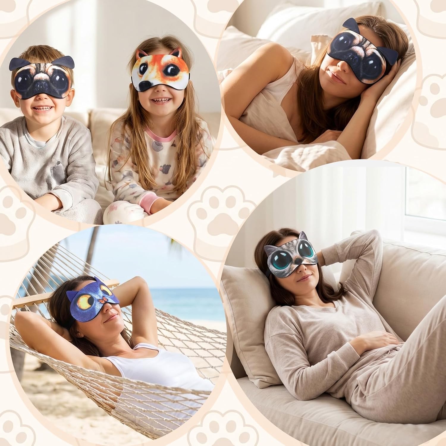 Qianyu 4 Stück Niedliche Schlafmaske Süße Tiere Schlafbrille Augenmaske Ultraweich Schlafmaske Mit Verstellbarem Gummiband für Mädchen Jungen Damen Nickerchen Reisen Yoga – Bild 7