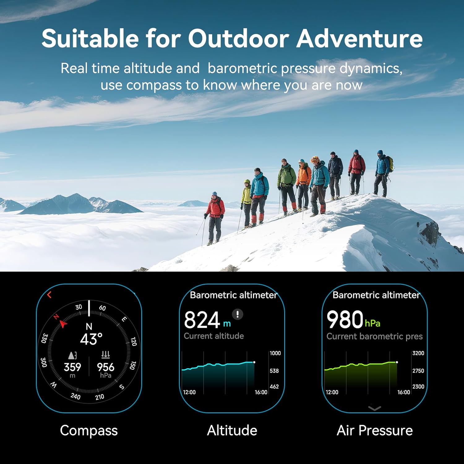 Smartwatch Herren Built-in GPS, Smart Watch Herzfrequenz/Schlafmonitor /Schrittzähler/Kompass/SOS, 2.06"AMOLED Uhren Herren Bluetooth Anruf, 178+Sportmodi Fitnessuhr 5ATM Wasserdicht für iOS Android – Bild 4