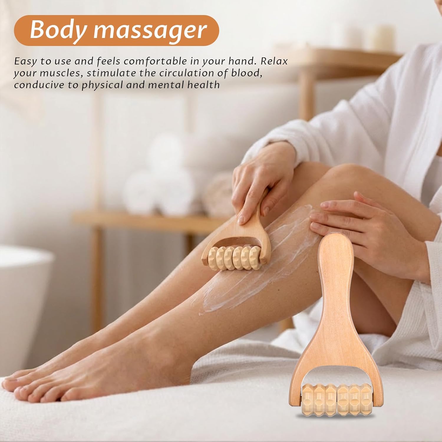 2er-Pack Massageroller aus Holz, ergonomischer Massageroller mit Griff, Faszienrolle klein, Körper-Gesichtsroller für Beine, Hände und Gesichtsmassagegerät – Bild 5