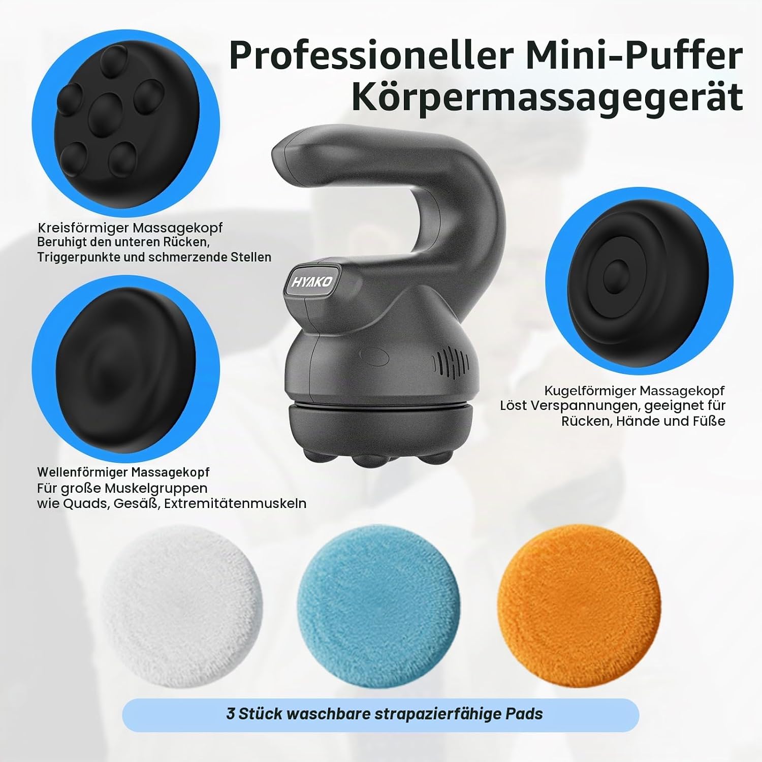 HYAKO F2 Rotations-Vibrationsmassagegerät – Handmassagegerät mit Massagepistolen-Technologie – Tiefengewebe-Massagegerät für Nacken, Schulter, Taille, Bauch, Gesäß, Beine, Arbeit und Alltagsgeschenke – Bild 2