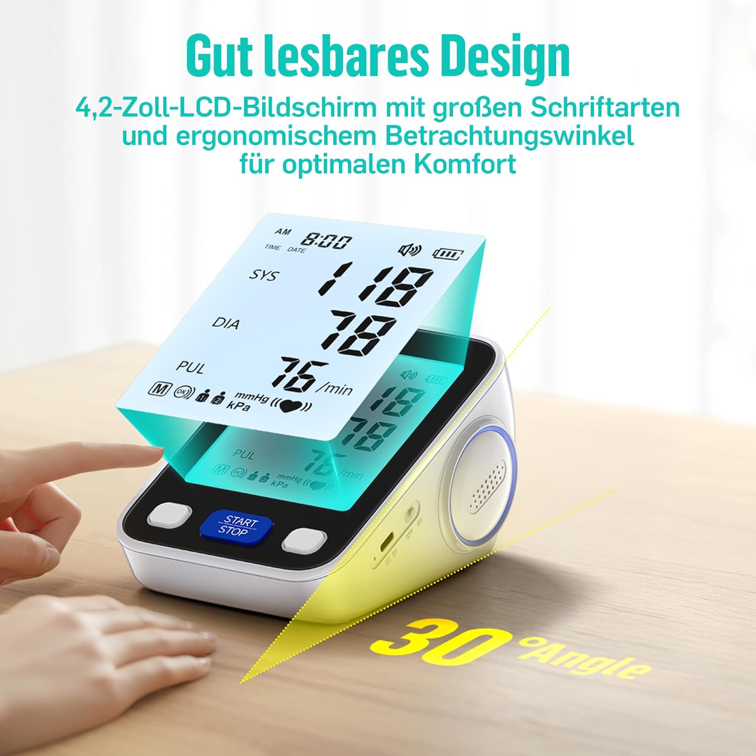 RunStar Oberarm-Blutdruckmessgerät mit breiter Manschette (22 cm – 42 cm) für den Heimgebrauch, automatisches digitales Blutdruckmessgerät mit Aufbewahrungstasche, 2 x 99 Messwertspeicher – Bild 5