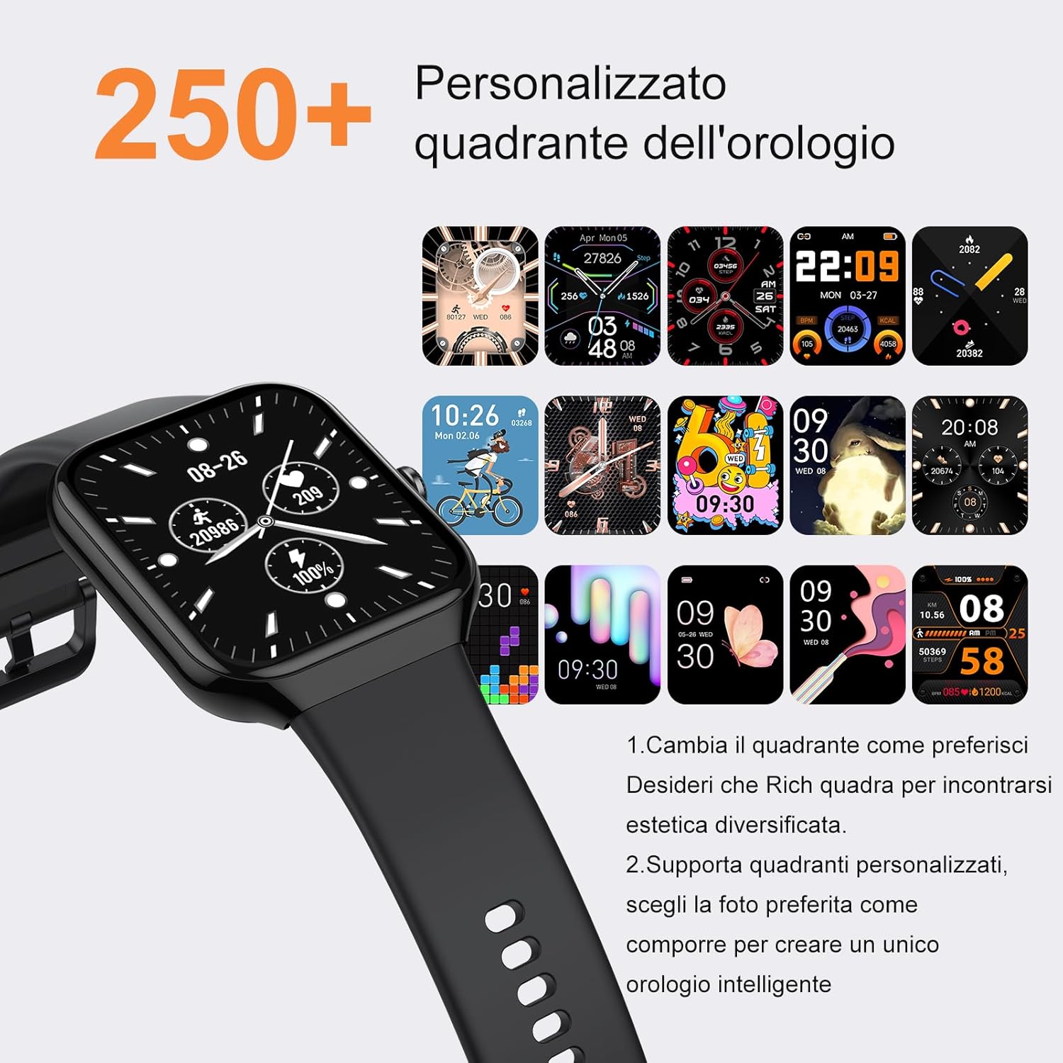 Smartwatch Herren Damen 1,96 Zoll Fitnessuhr Herzfrequenz Schlafmonitor Schrittzähleruhr Smart Watch Bluetooth Anrufe 113+ Sportmodi Sportuhr IP68 Wasserdicht Fitness Tracker für iOS Android Schwarz – Bild 6