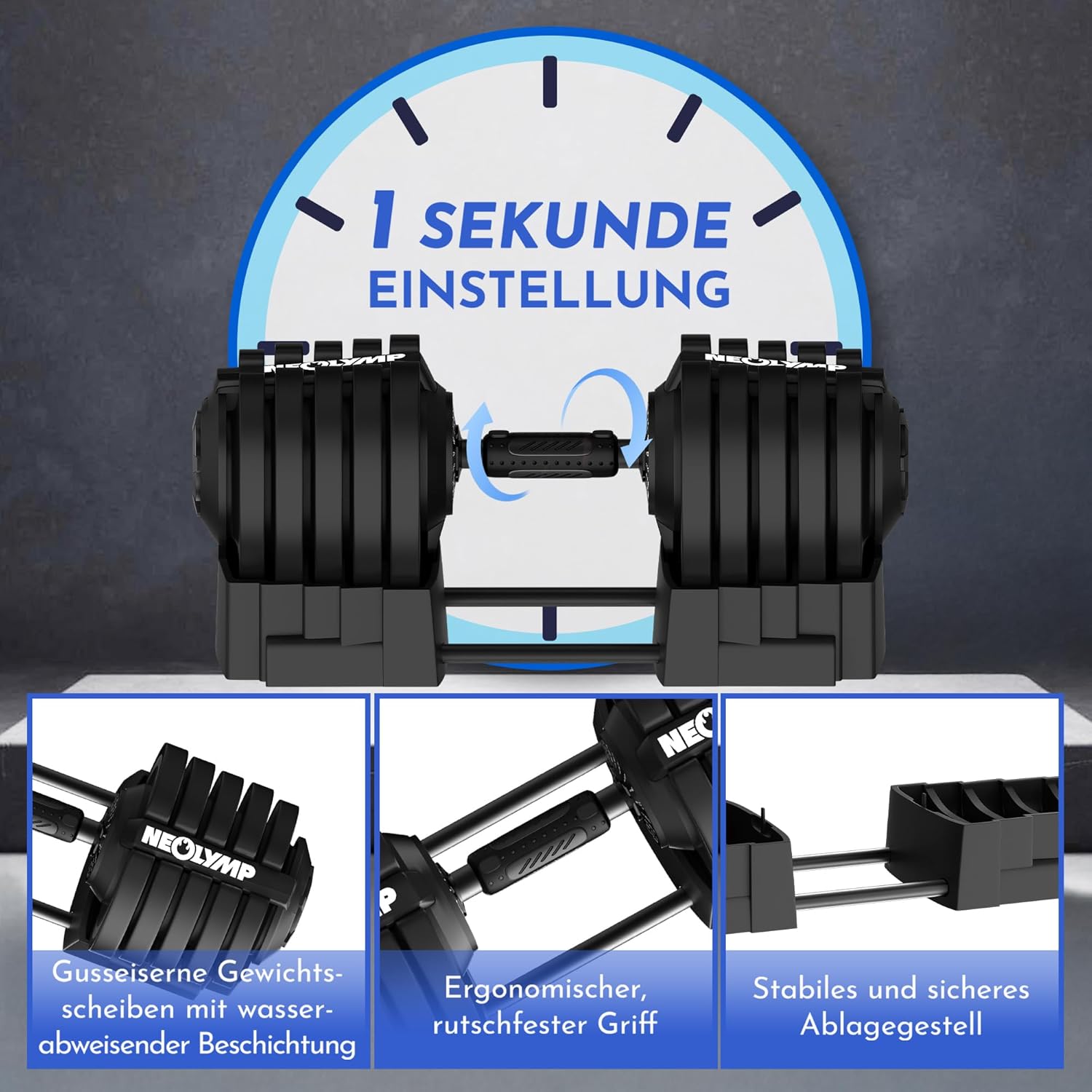 NEOLYMP Hantel verstellbar 40 kg – 12 Gewichtsstufen mit Drehgriff – Hantel ergonomisch, rutschfest und platzsparend – verstellbare Hanteln für Damen und Herren – Hanteln mit Gewichten – Bild 5