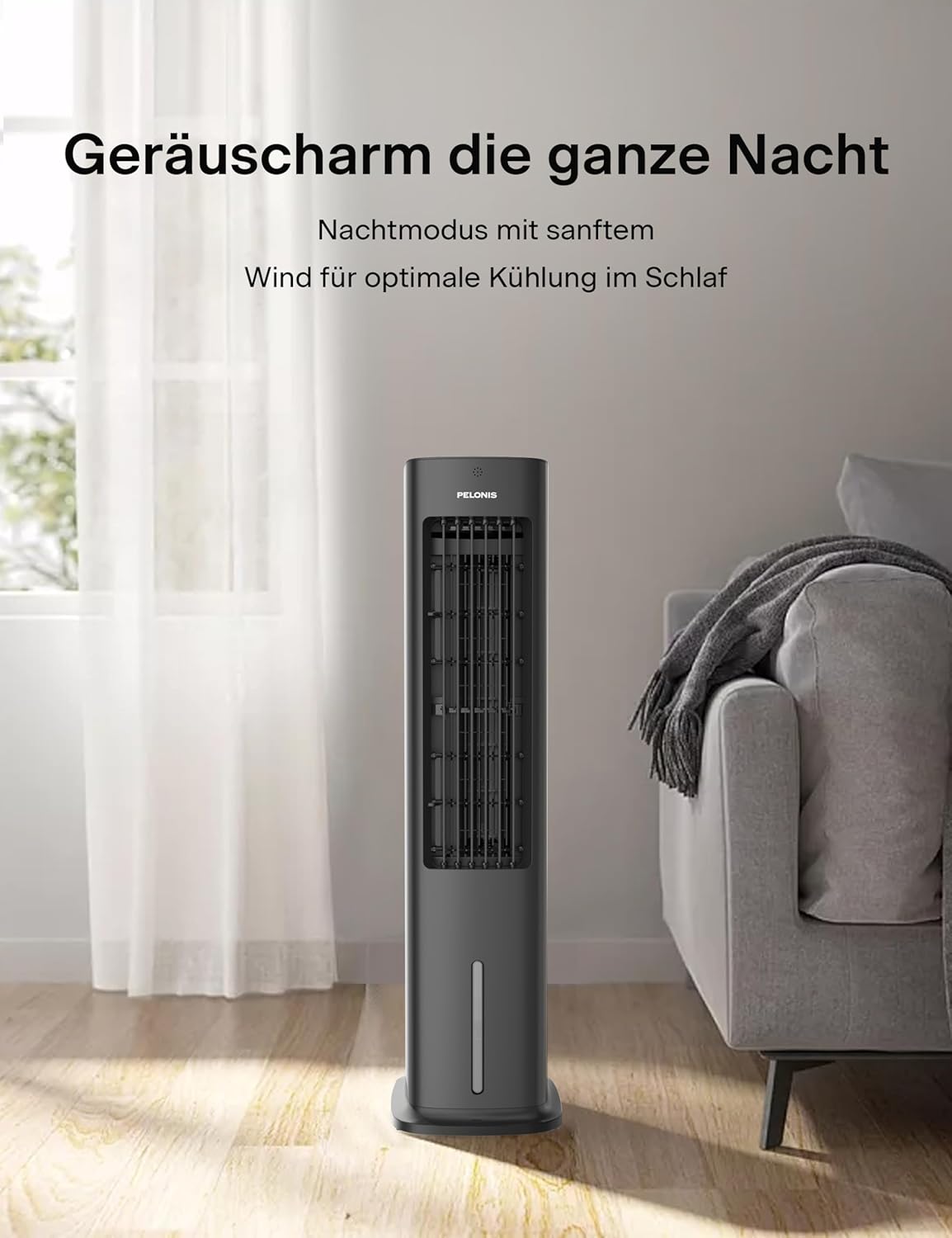 PELONIS 5L Verdunstungskühler mit Fernbedienung, tragbarer 3-in-1-Luftkühler, Ventilator, Luftbefeuchter und automatischer Oszillation, 3-Stufen-Timer 7H, 2 Kühlpads für Zuhause und Büro – Bild 4