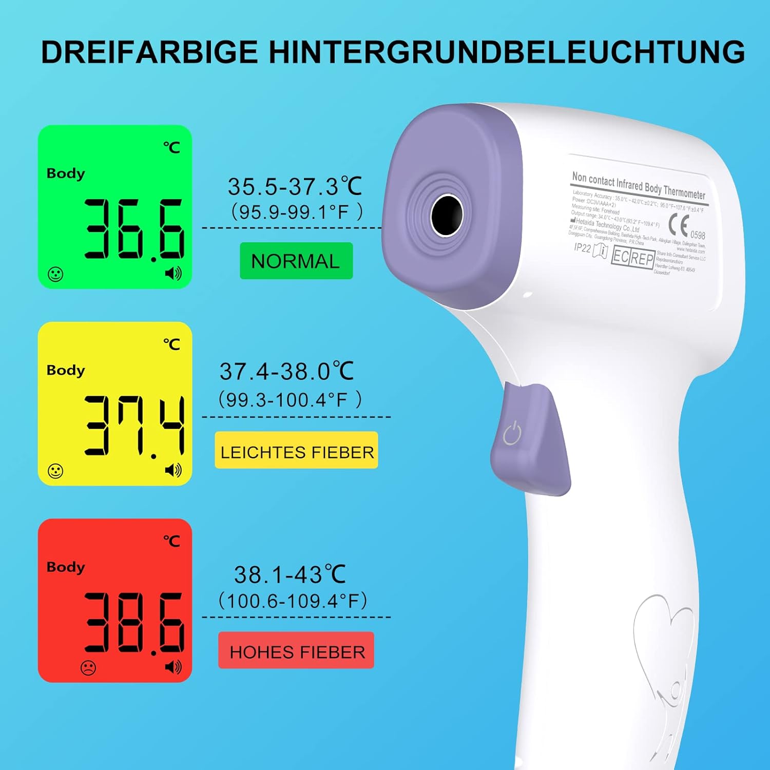 Fieberthermometer, kontaktloses Infrarot-Stirnthermometer für Babys, Erwachsene, Kinder, digitales Fieberthermometer mit genauen Messwerten, Fieberalarm, LCD-Display, 50 Speicherfunktionen – Bild 3