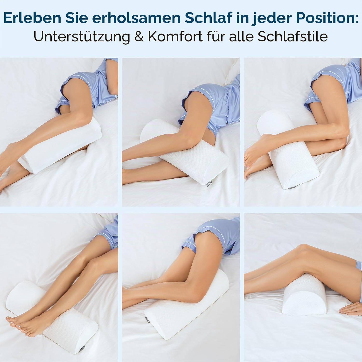 5 Star United Half Moon Pillow Premium Memory Foam Bein- und Kniestütze, ergonomisch erhöht für Seitenschläfer, atmungsaktiver Bezug, 52 cm x 20 cm x 11 cm – Bild 4