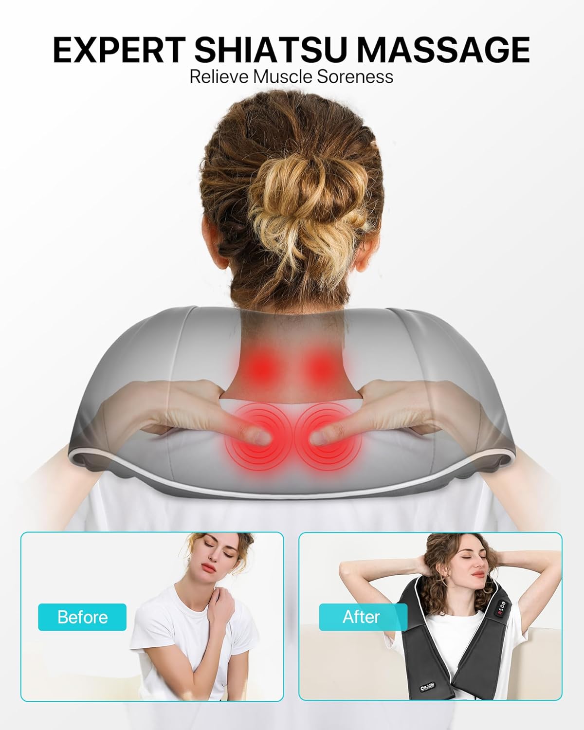 Nackenmassagegerät mit Wärme, 3D-Nackenmassagegerät, Shiatsu-Massagegerät für Rücken, Schulter, Weihnachtsgeschenke für Papa, Mama, Rückenmassagegerät für Damen und Herren – Bild 2