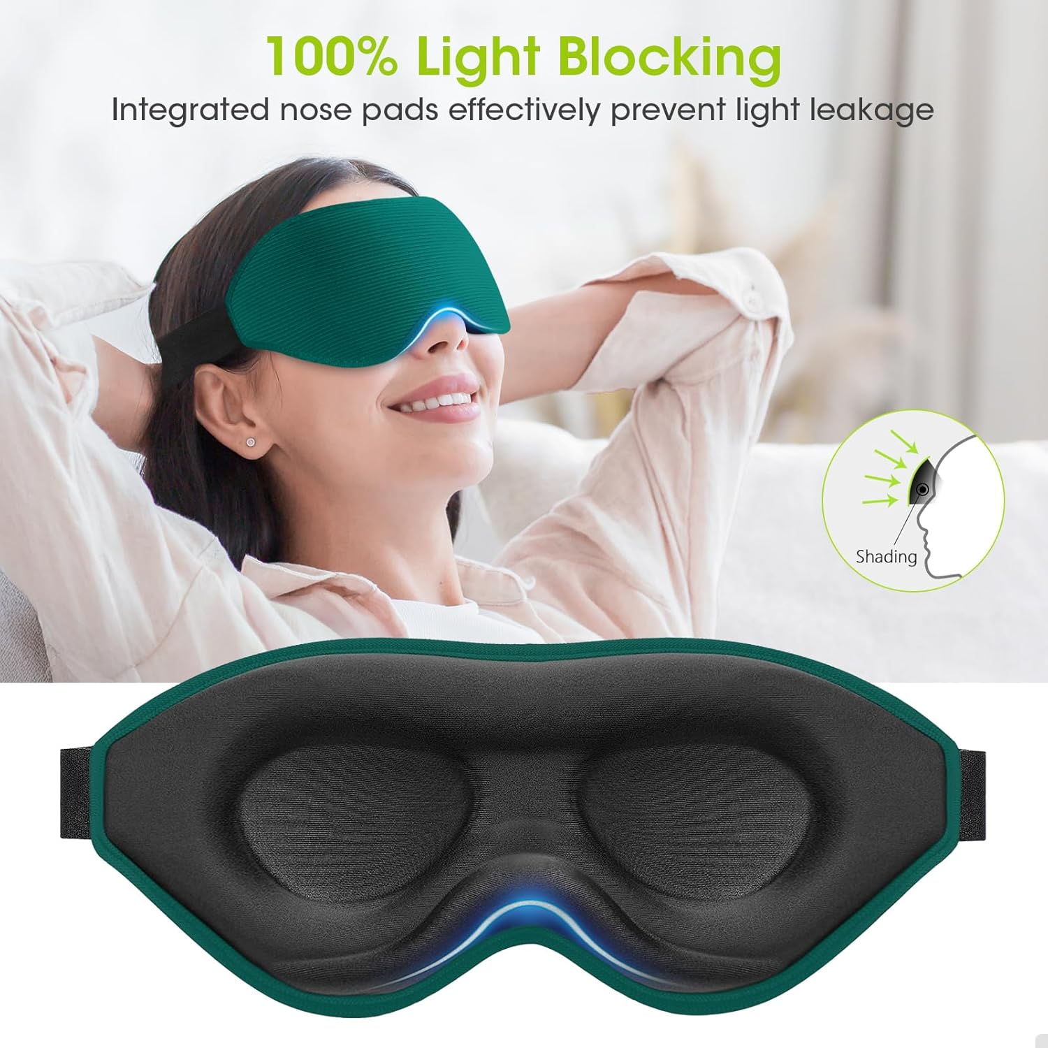 Schlafmaske für Seitenschläfer, Laitver 2025, aktualisiertes Design, 3D-Lichtblockierende Augenmaske für Damen und Herren, bequeme und atmungsaktive, druckfreie Schlafmaske mit verstellbarem Gummiband, Marineblau – Bild 2