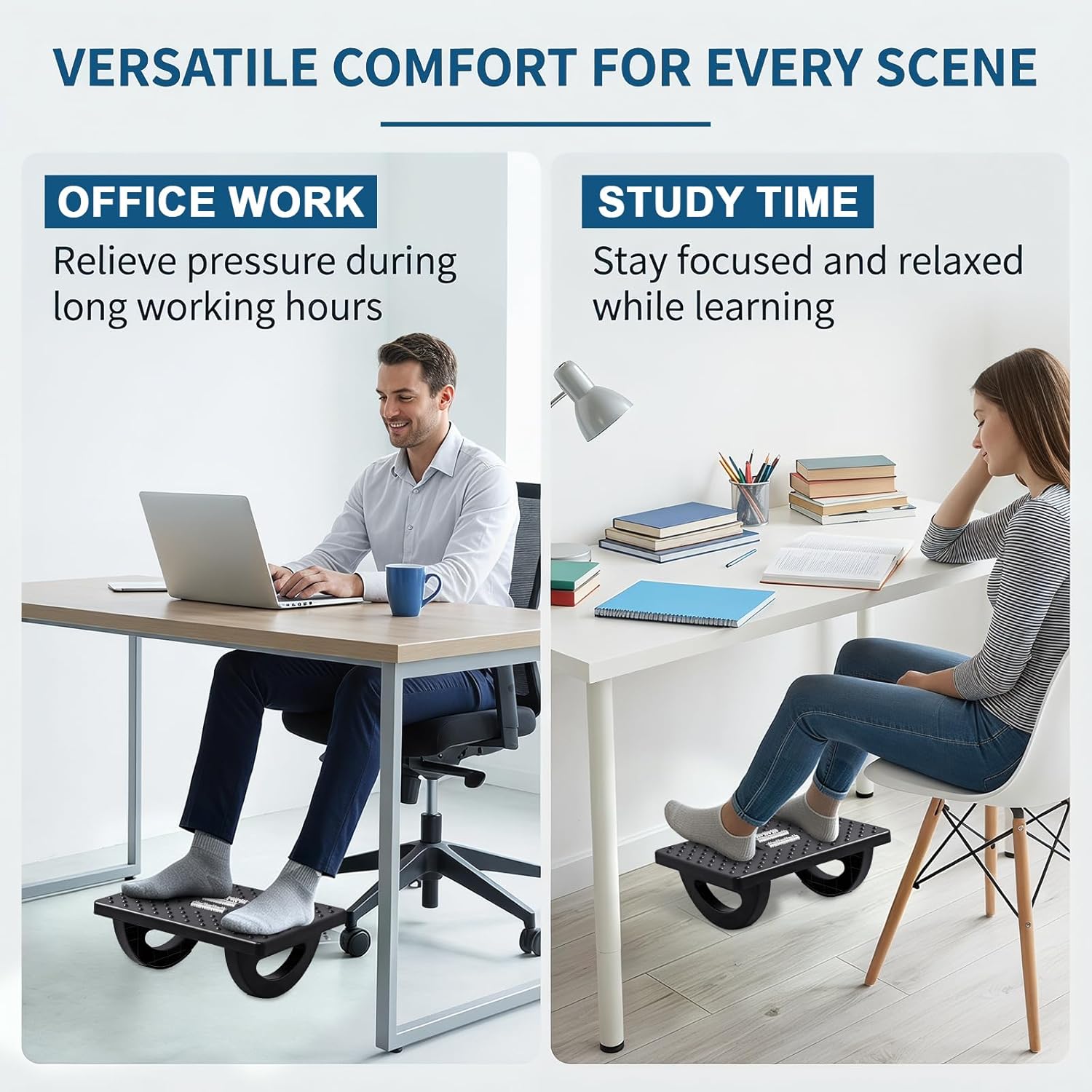 CEWROM Fußstütze Schreibtisch, Ergonomischer Fußablage, Rutschfeste Fußablage mit Massagefunktion, Linderung von Bein-, Knie- und Rückenschmerzen, Fußstütze Büro Fußhocker fürs Büro Zuhause (Schwarz) – Bild 4