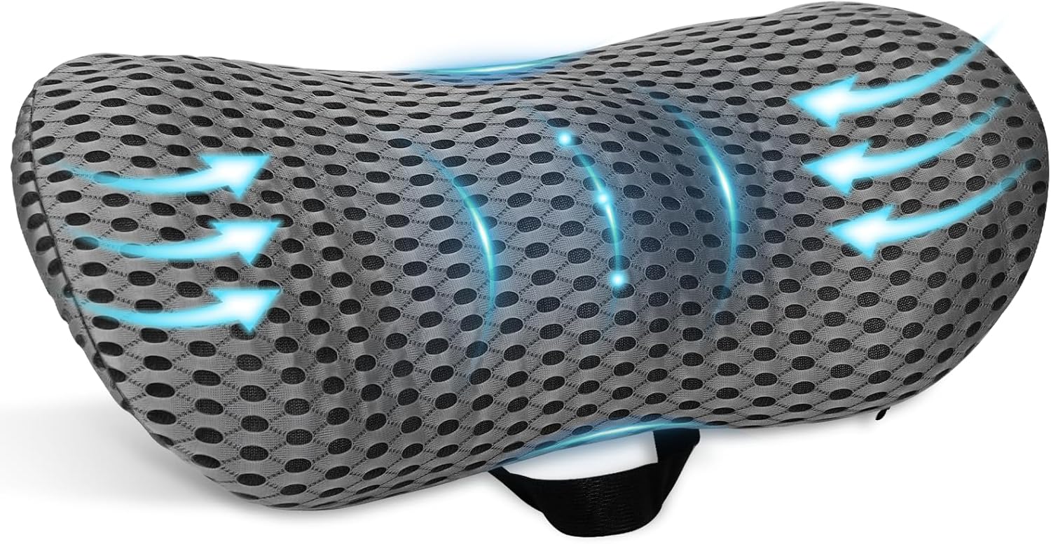 Lendenkissen aus Memory-Schaum, ergonomisches Rückenkissen, Lendenkissen mit atmungsaktivem Bezug und verstellbarem Gurt, Rückenstützkissen, Rückenkissen für Auto, Bürostuhl, Bett, Sofa (grau)