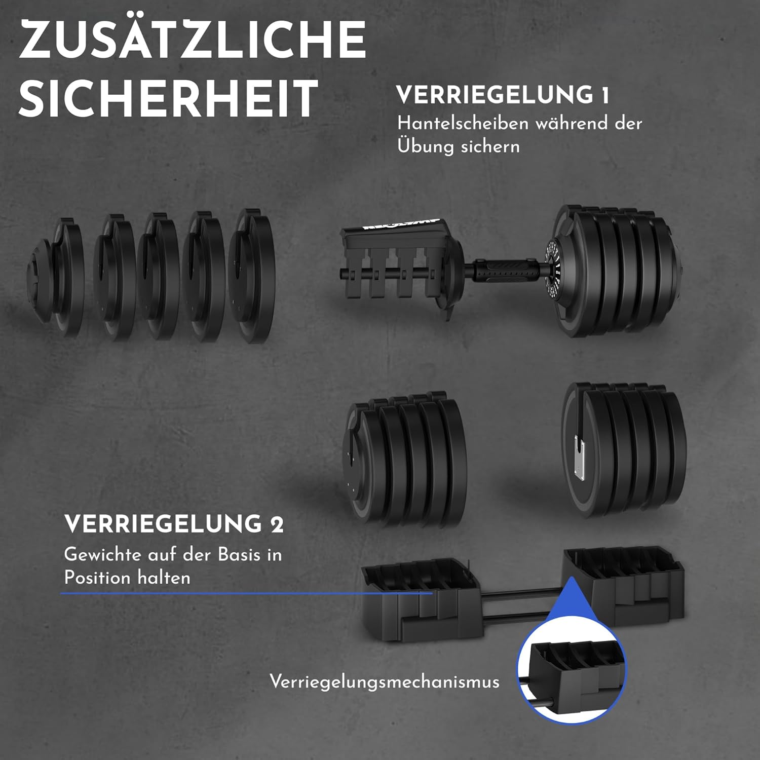 NEOLYMP Hantel verstellbar 40 kg – 12 Gewichtsstufen mit Drehgriff – Hantel ergonomisch, rutschfest und platzsparend – verstellbare Hanteln für Damen und Herren – Hanteln mit Gewichten – Bild 7