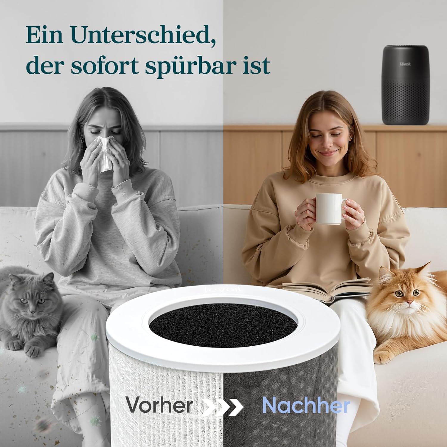 LEVOIT Luftreiniger mit Aromatherapie, Luftreiniger für Schlafzimmer, 3-in-1 HEPA-Aktivkohlefilter gegen Schimmel und Staub, Energieverbrauch 7 W, leiser Betrieb, 3 Geschwindigkeiten, Core Mini Black – Bild 6