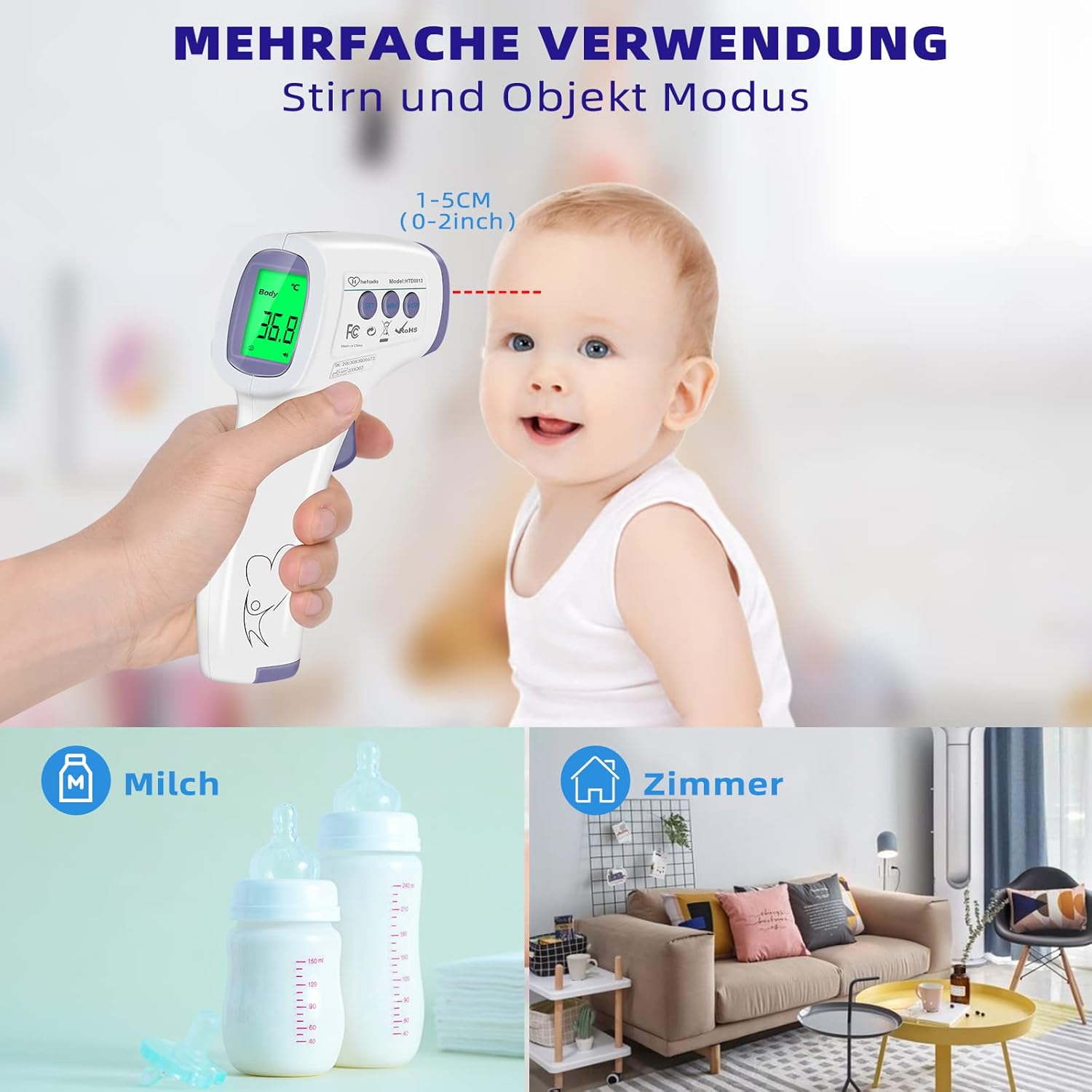 Fieberthermometer, kontaktloses Infrarot-Stirnthermometer für Babys, Erwachsene, Kinder, digitales Fieberthermometer mit genauen Messwerten, Fieberalarm, LCD-Display, 50 Speicherfunktionen – Bild 4