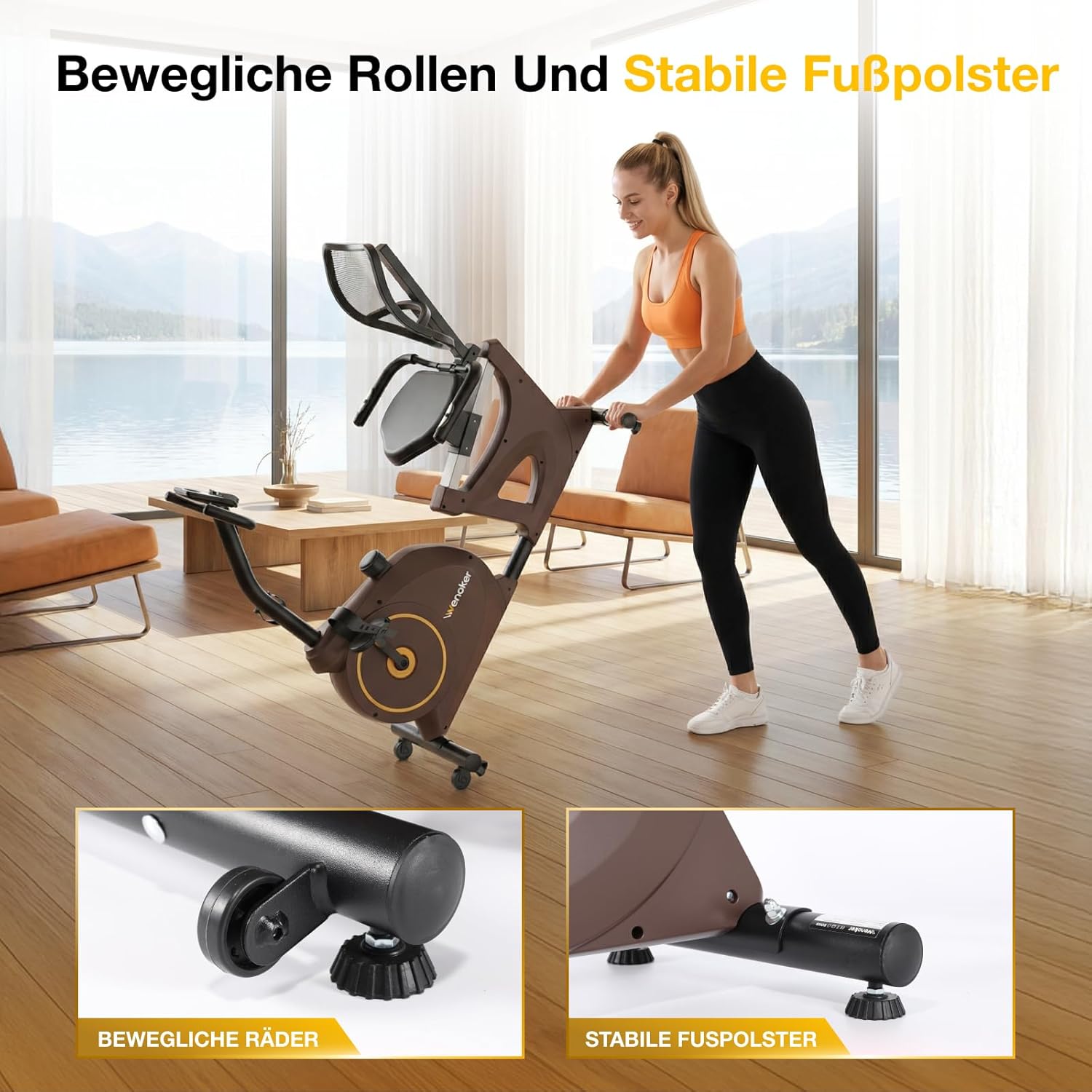 Ergometer-Liege-Heimtrainer mit Magnetbremse, Pulssensoren und LCD-Display, 15 Widerstandsstufen, Sitz-Ergometer mit Rückenlehne für Senioren, robuste Bauweise mit mehreren Einstellungen – Bild 5