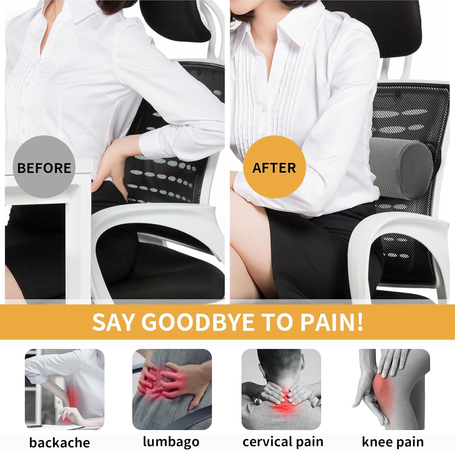 Ergonomisches Lendenkissen mit Bezug, Lendenkissen Auto mit Gurt, Rückenstütze für Sofa Auto, Rückenkissen gegen Schmerzen, Bandscheibenwürfel, Uplift-Kissen – Bild 5