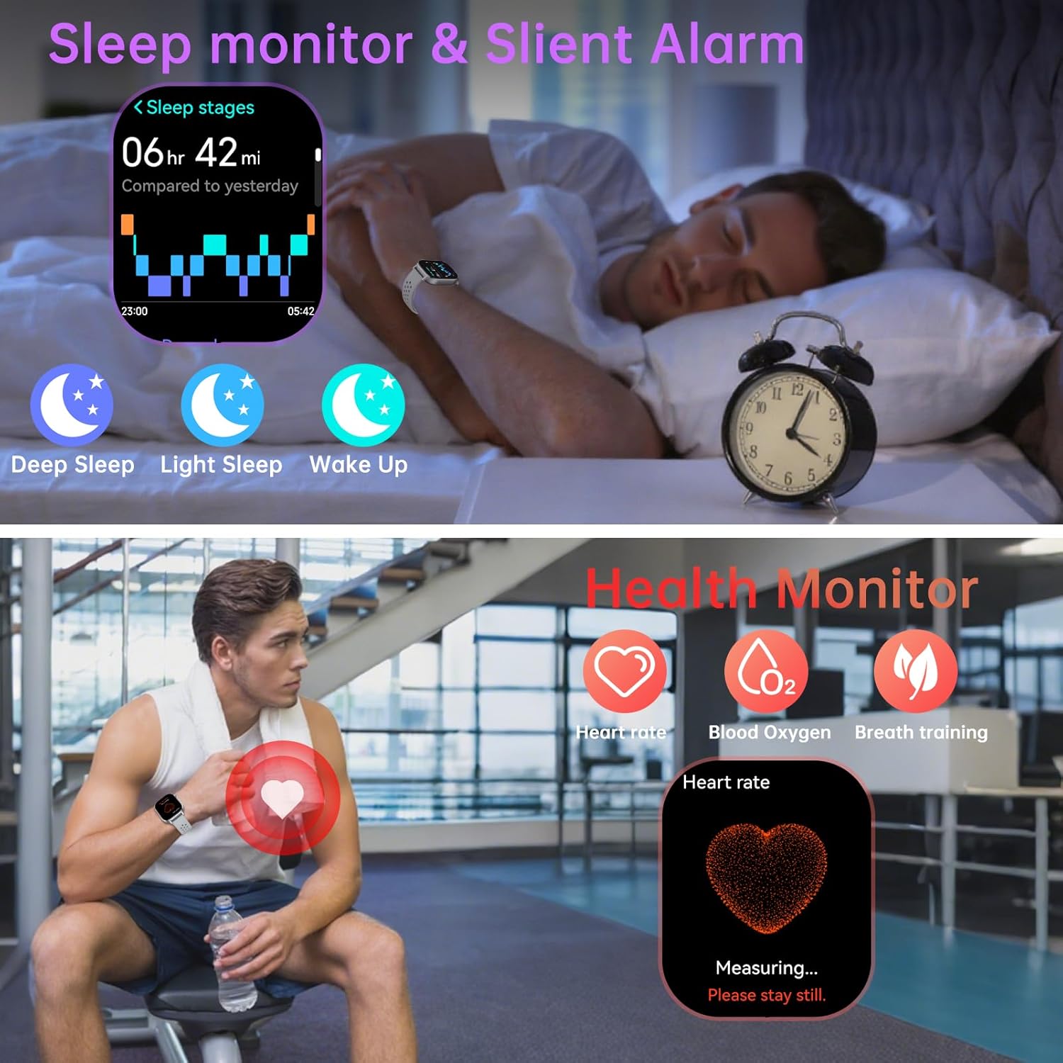 Smartwatch Herren Built-in GPS, Smart Watch Herzfrequenz/Schlafmonitor /Schrittzähler/Kompass/SOS, 2.06"AMOLED Uhren Herren Bluetooth Anruf, 178+Sportmodi Fitnessuhr 5ATM Wasserdicht für iOS Android – Bild 7