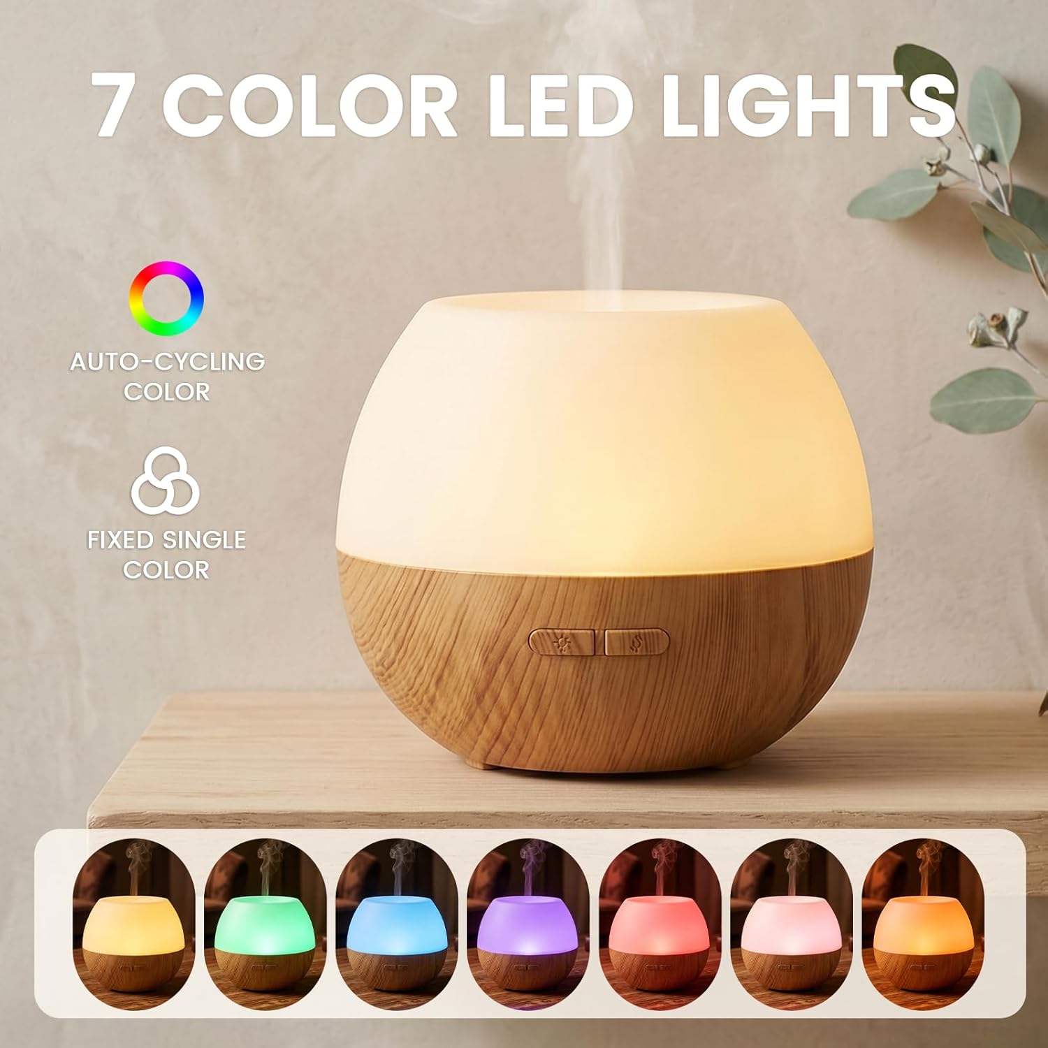 AESHORY 100 ml Aromadiffusor, Ultraschall-Luftbefeuchter, Aromatherapie-Diffusor für ätherische Öle, 7 farbige LED-Lichter, 2 Nebelmodi – Bild 4