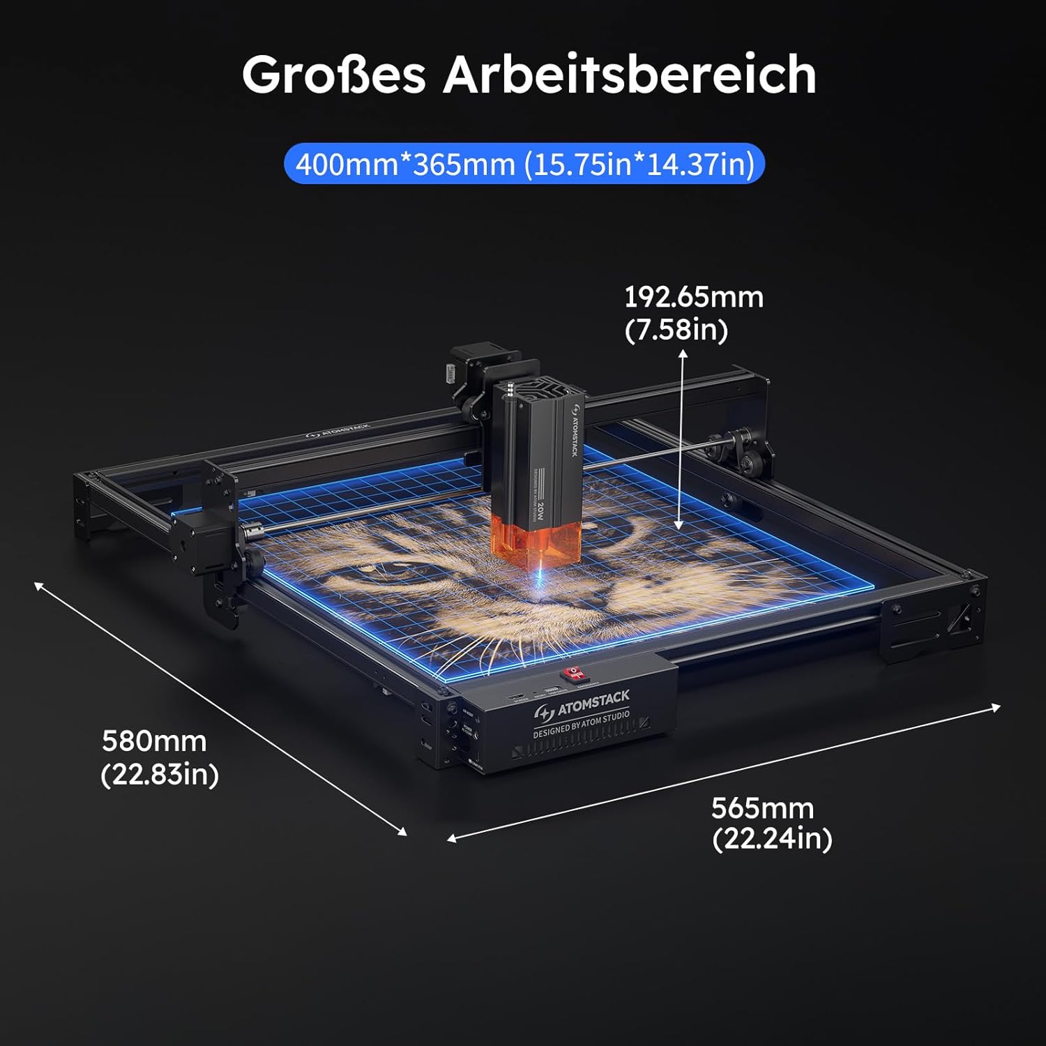 ATOMSTACK SWIFT A20 PRO V2 20 W Lasergravurmaschine, Gravurbereich: 410 x 380 mm, Laserschneider, hochpräziser Laserschneider für personalisierte Geschenke, Holz, Acryl, Leder (SWIFT A20 PRO V2 20 W, Schwarz) – Bild 4